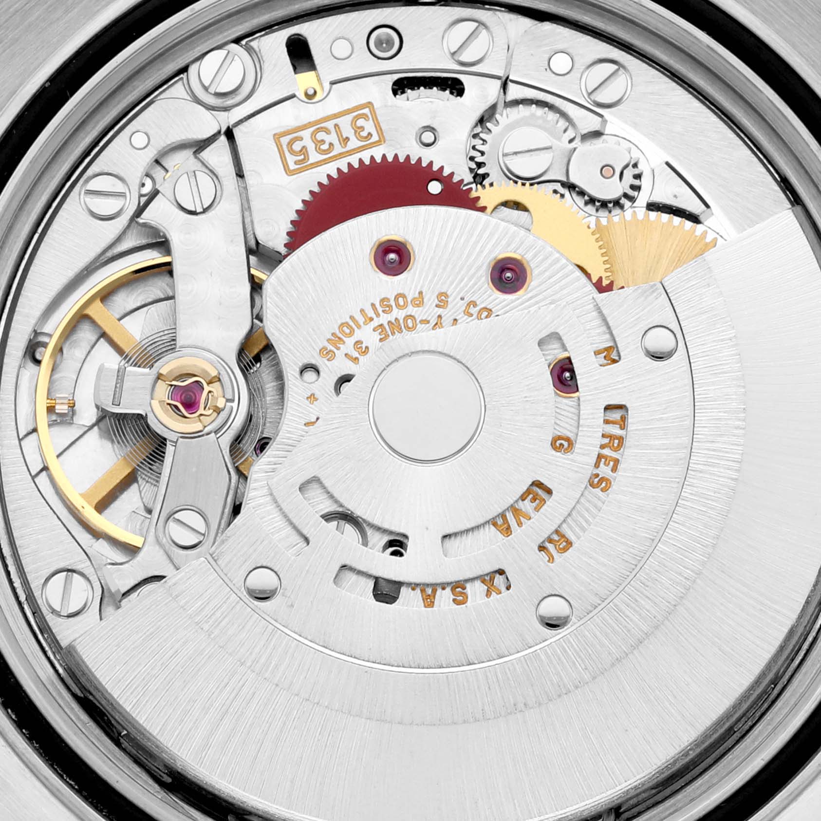 The image shows a close-up view of the inner movement and mechanism of a Rolex Datejust 16233 Men's Steel and Gold (two tone) White Dial 16233 Men's Steel and Gold (two tone) White Dial watch.