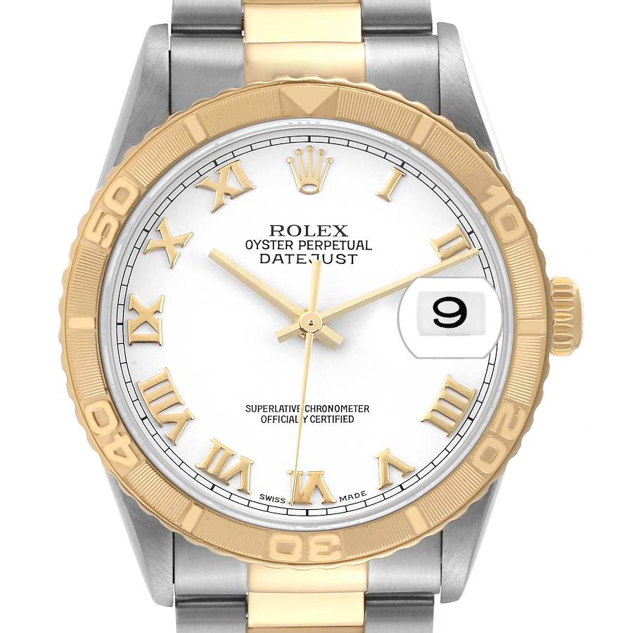 Rolex Datejust Turnograph Steel Yellow Gold White Dial Watch 16263 Box Papers SwissWatchExpo