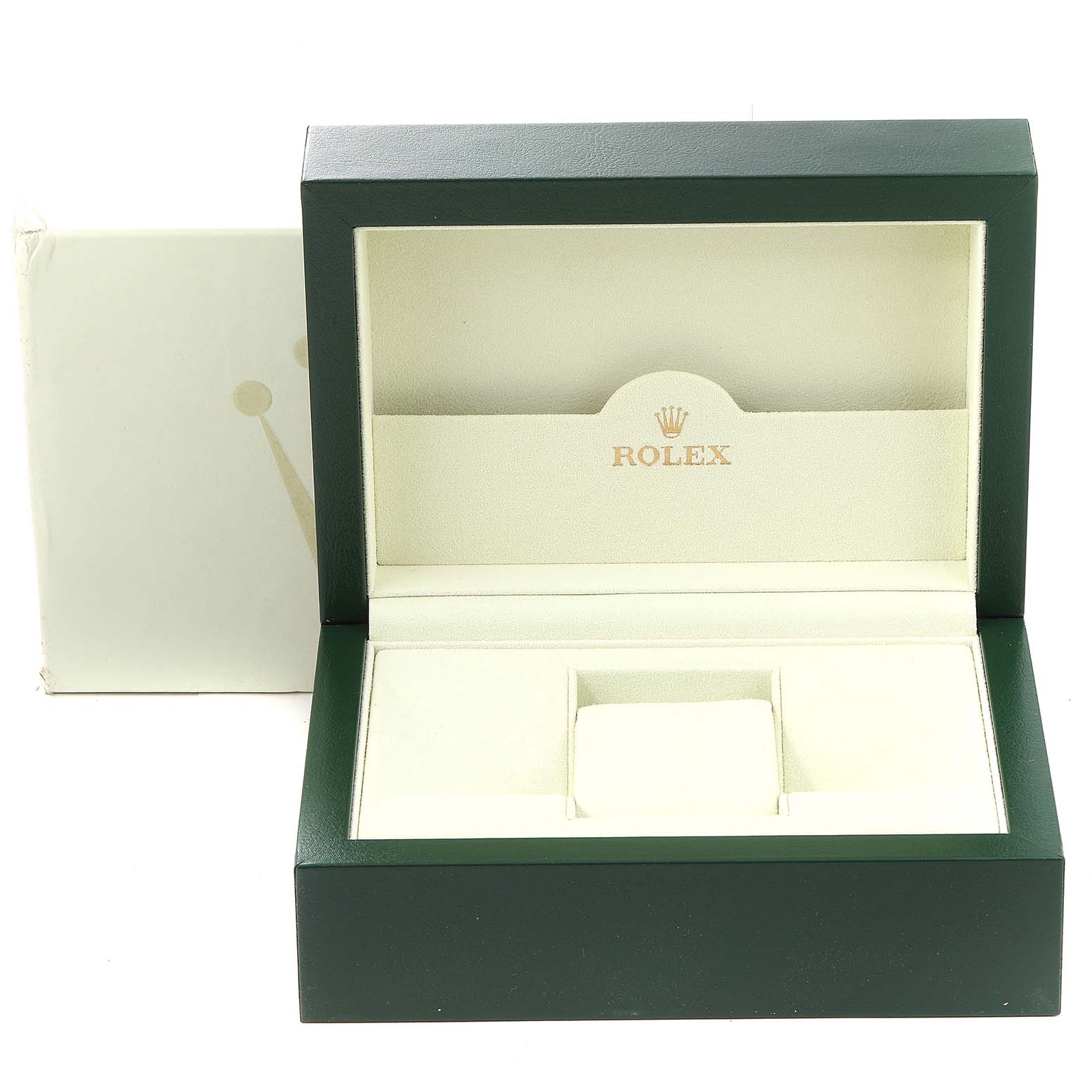 The image shows an open Rolex Daytona 116520 Men
s Stainless Steel Black Dial 116520 Men
s Stainless Steel Black Dial watch box, with compartments for the watch and accessories.