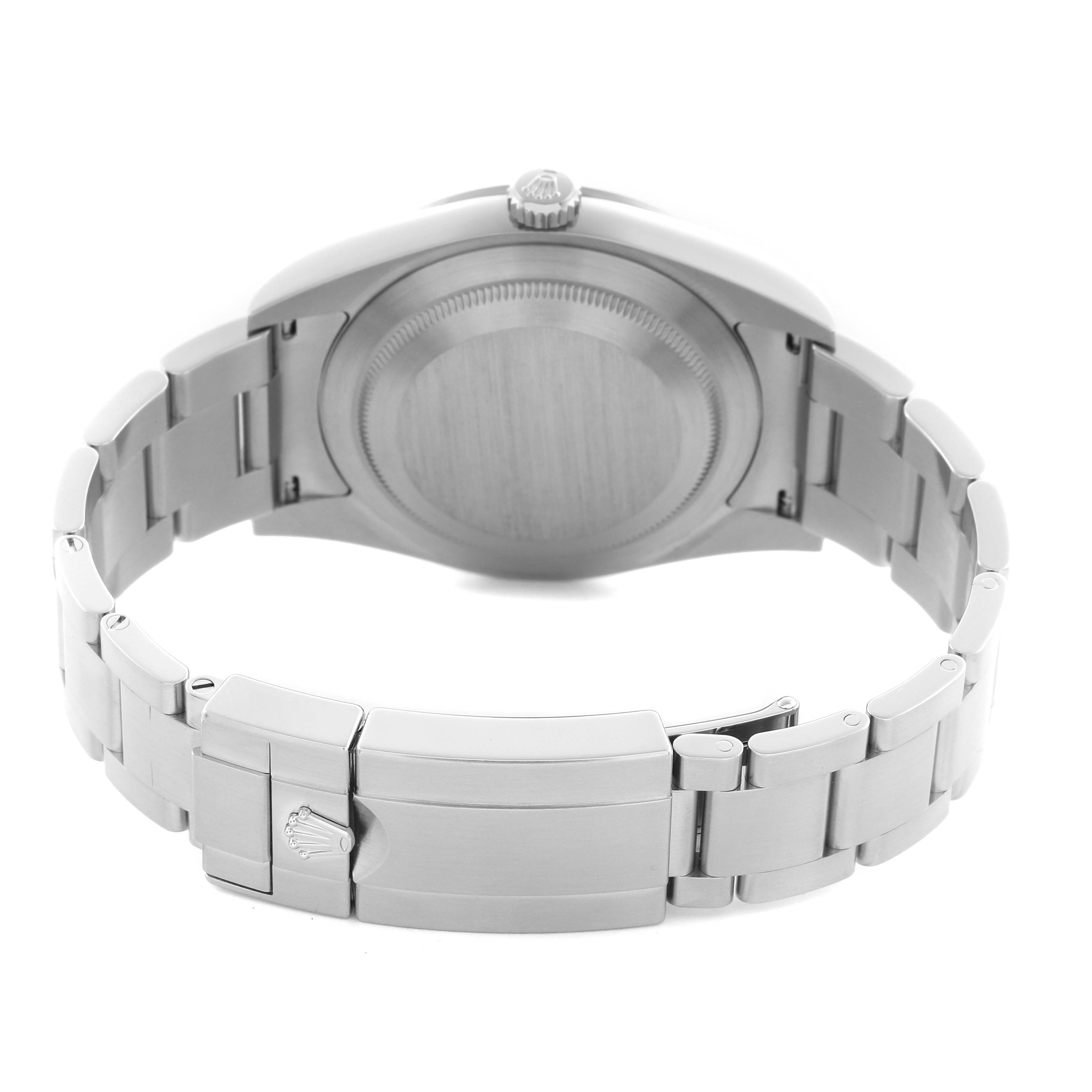 The image shows the back and clasp of a Rolex Explorer 214270 Men's Stainless Steel Black Dial 214270 Men's Stainless Steel Black Dial watch, highlighting the bracelet and caseback.