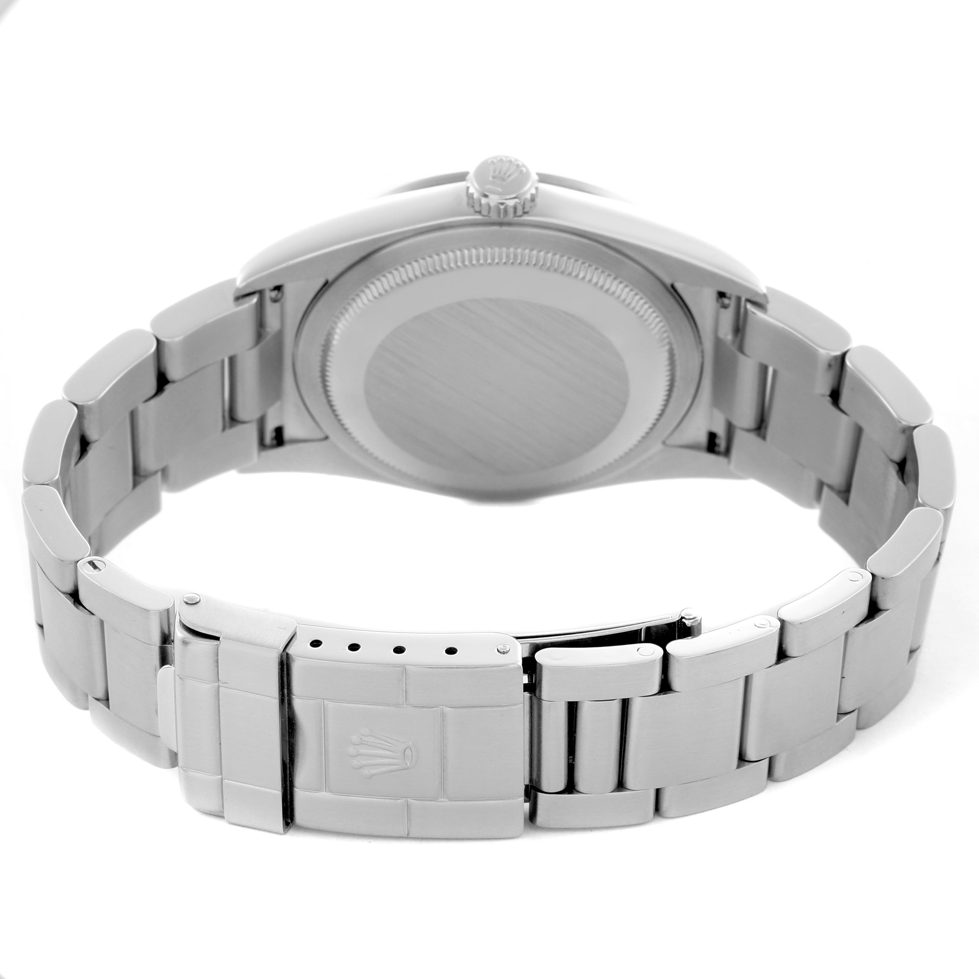 The image shows the back view of a Rolex Explorer 114270 Men's Stainless Steel Black Dial 114270 Men's Stainless Steel Black Dial watch, highlighting the bracelet and clasp.