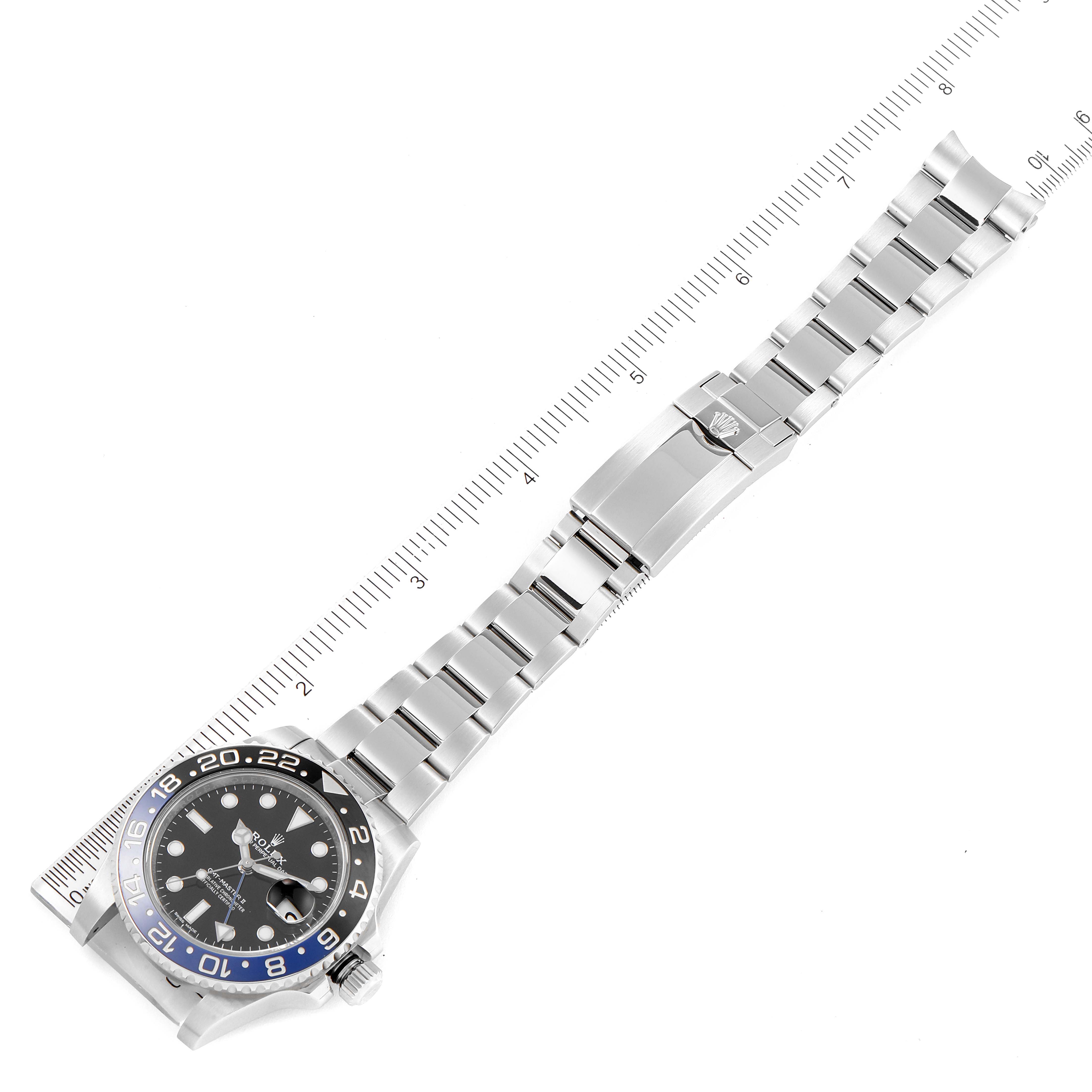 The image shows a Rolex GMT-Master 116710 BLNR Men
s Stainless Steel Black Dial 116710 BLNR Men
s Stainless Steel Black Dial watch, featuring the entire face, bracelet, and clasp at a top-down angle.