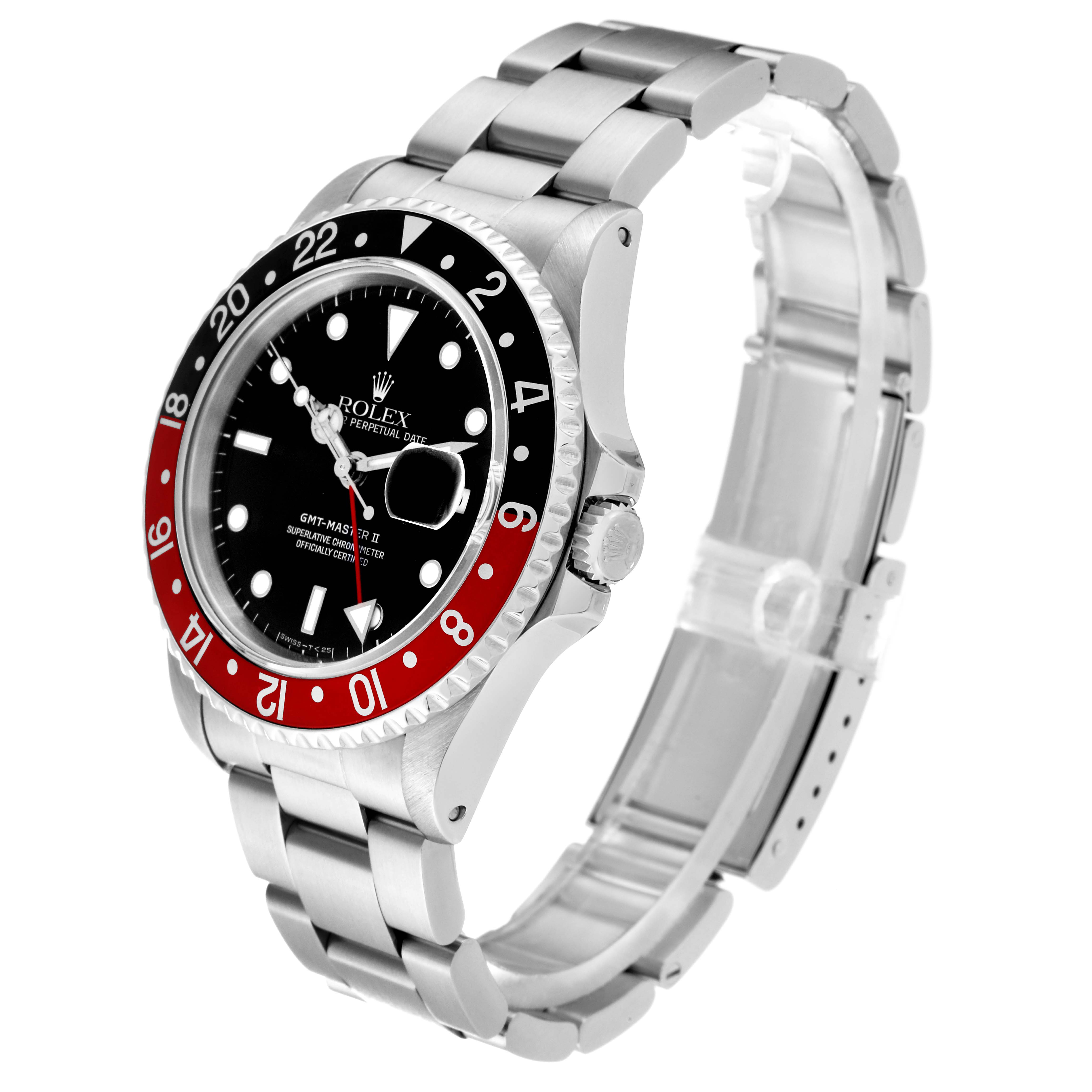 The Rolex GMT-Master 16710 Men
s Stainless Steel Black Dial 16710 Men
s Stainless Steel Black Dial watch is shown at a slight angle, displaying its face, bezel, and bracelet.