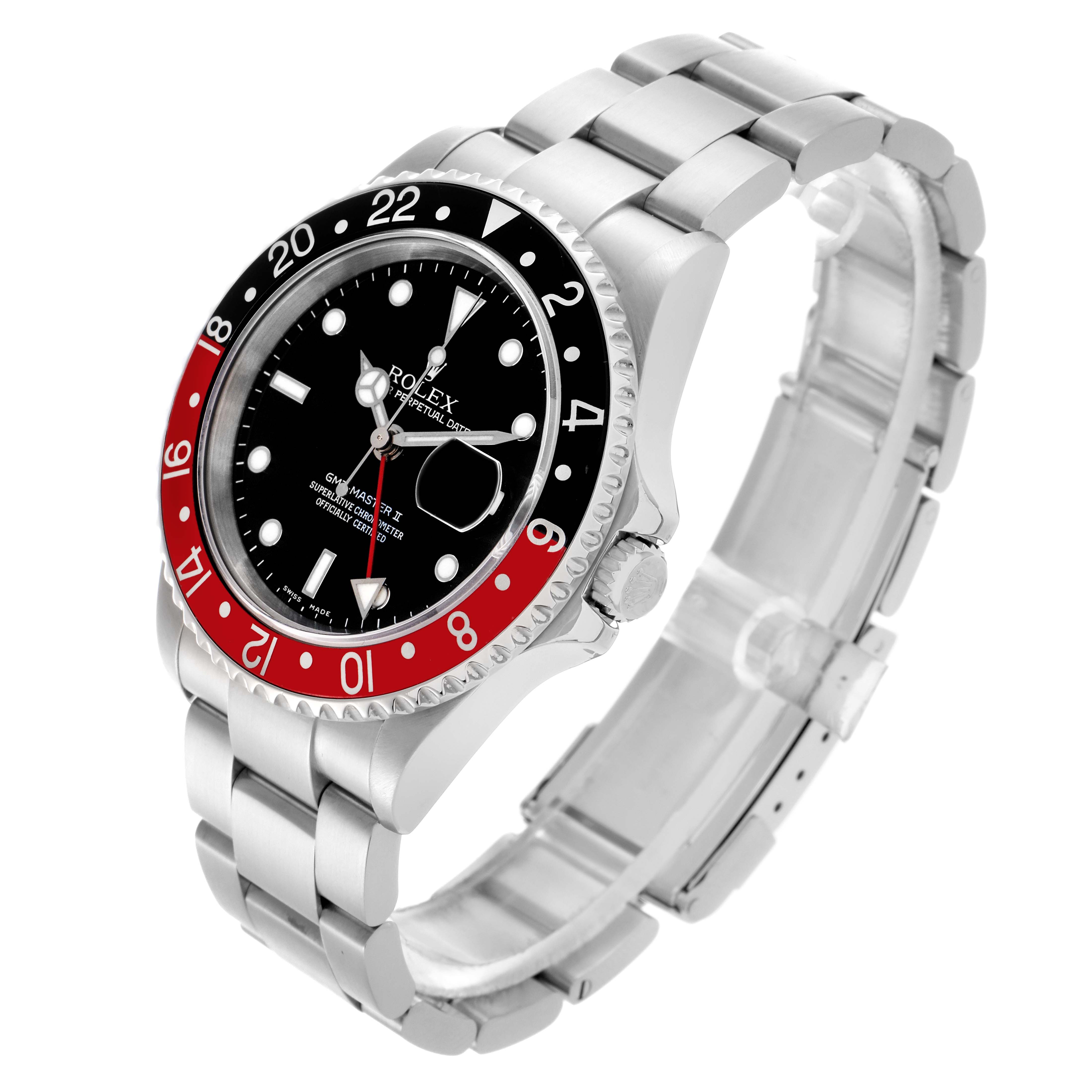 The Rolex GMT-Master 16710 Men's Stainless Steel Black Dial 16710 Men's Stainless Steel Black Dial watch is shown at a three-quarter angle, highlighting the bezel, dial, and bracelet.