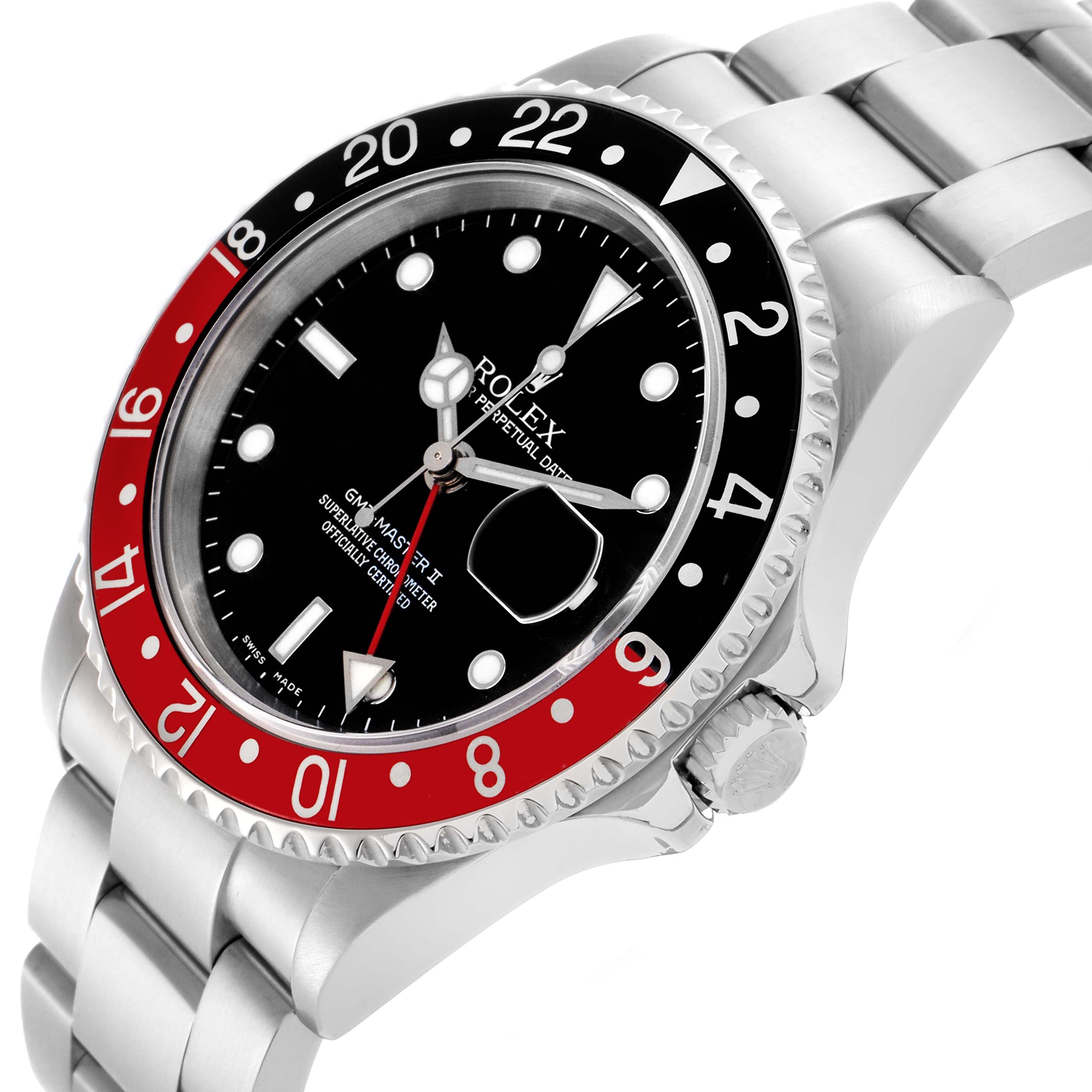 The image shows the Rolex GMT-Master 16710 Men's Stainless Steel Black Dial 16710 Men's Stainless Steel Black Dial II watch at a three-quarter angle, highlighting the bezel, crown, and bracelet.