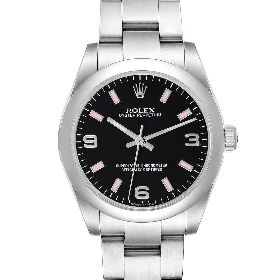 Rolex Non-Date Midsize Pink Hour Markers Steel Ladies Watch 177200 Box Papers SwissWatchExpo