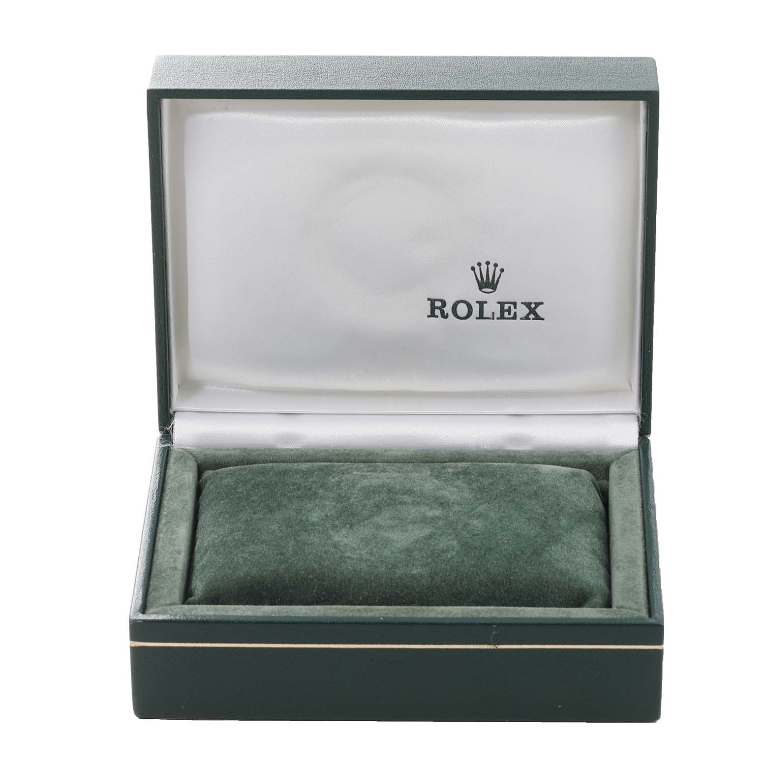 This image shows the open box packaging for the Rolex Vintage Collection 6694 Men's Stainless Steel Silver Dial 6694 Men's Stainless Steel Silver Dial model, displaying the branded interior.
