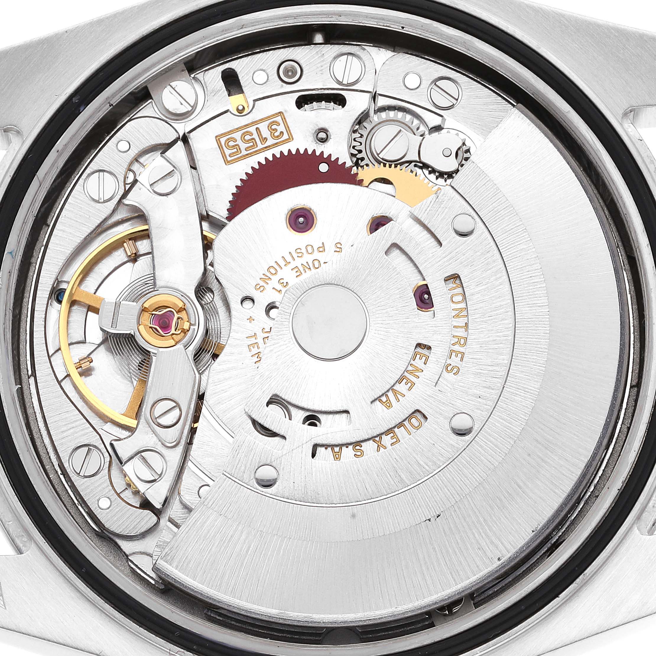 This image shows the inner mechanical movement of a Rolex President 118346 Men's Platinum Silver Dial 118346 Men's Platinum Silver Dial model watch from a top-down angle.