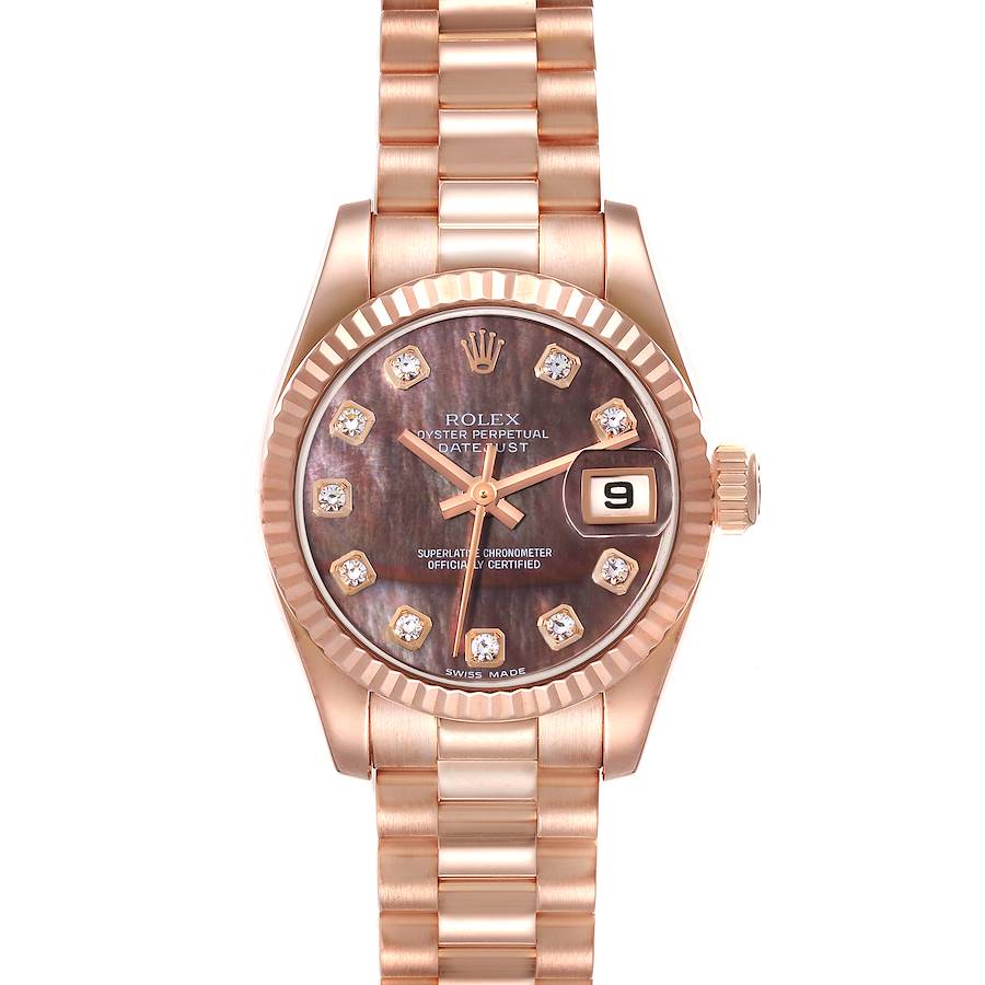 Rolex President Rose Gold Mother of Pearl Diamond Ladies Watch 179175 SwissWatchExpo