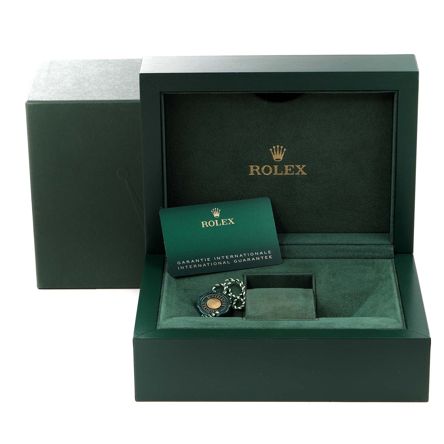 The image shows Rolex Sky-Dweller 326933 Men's Steel and Gold (two tone) Black Dial 326933 Men's Steel and Gold (two tone) Black Dial watch packaging with a green box, guarantee card, and accessory tag.