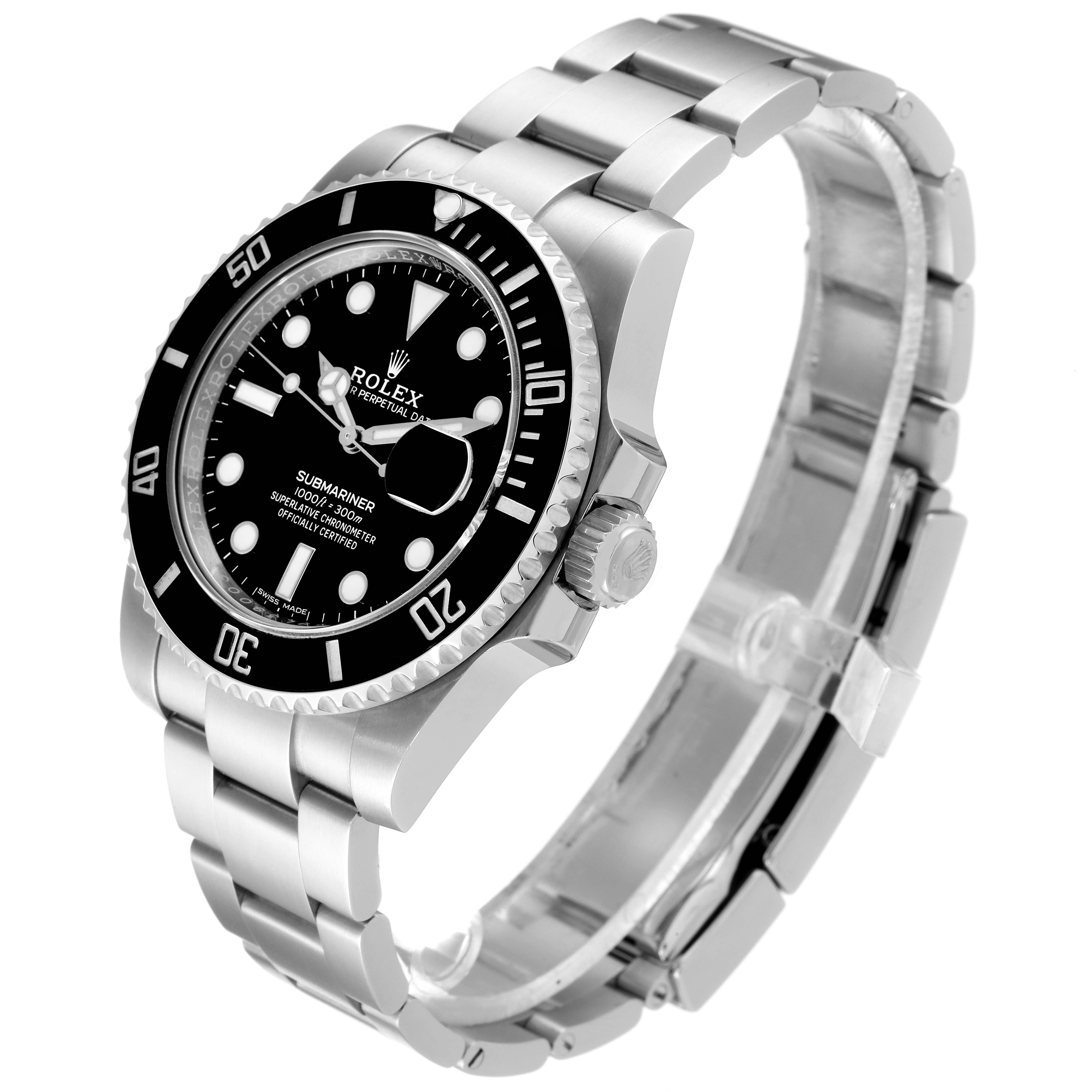 This image shows the Rolex Submariner 116610 Men
s Stainless Steel Black Dial 116610 Men
s Stainless Steel Black Dial watch at a three-quarter angle, highlighting the face, bezel, and bracelet.