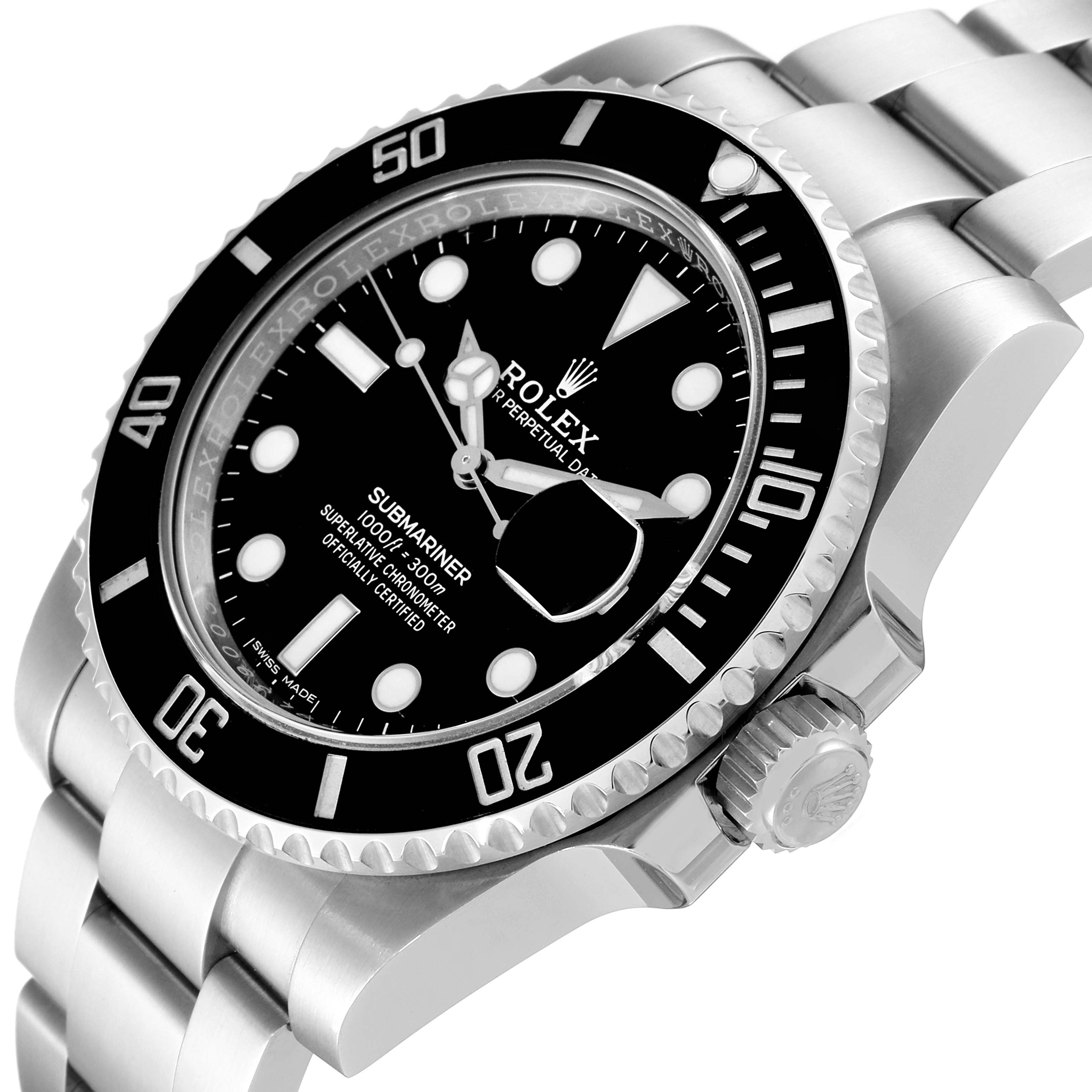 The image shows a close-up angle of the Rolex Submariner 116610 Men
s Stainless Steel Black Dial 116610 Men
s Stainless Steel Black Dial watch, focusing on its dial, bezel, and part of the bracelet.