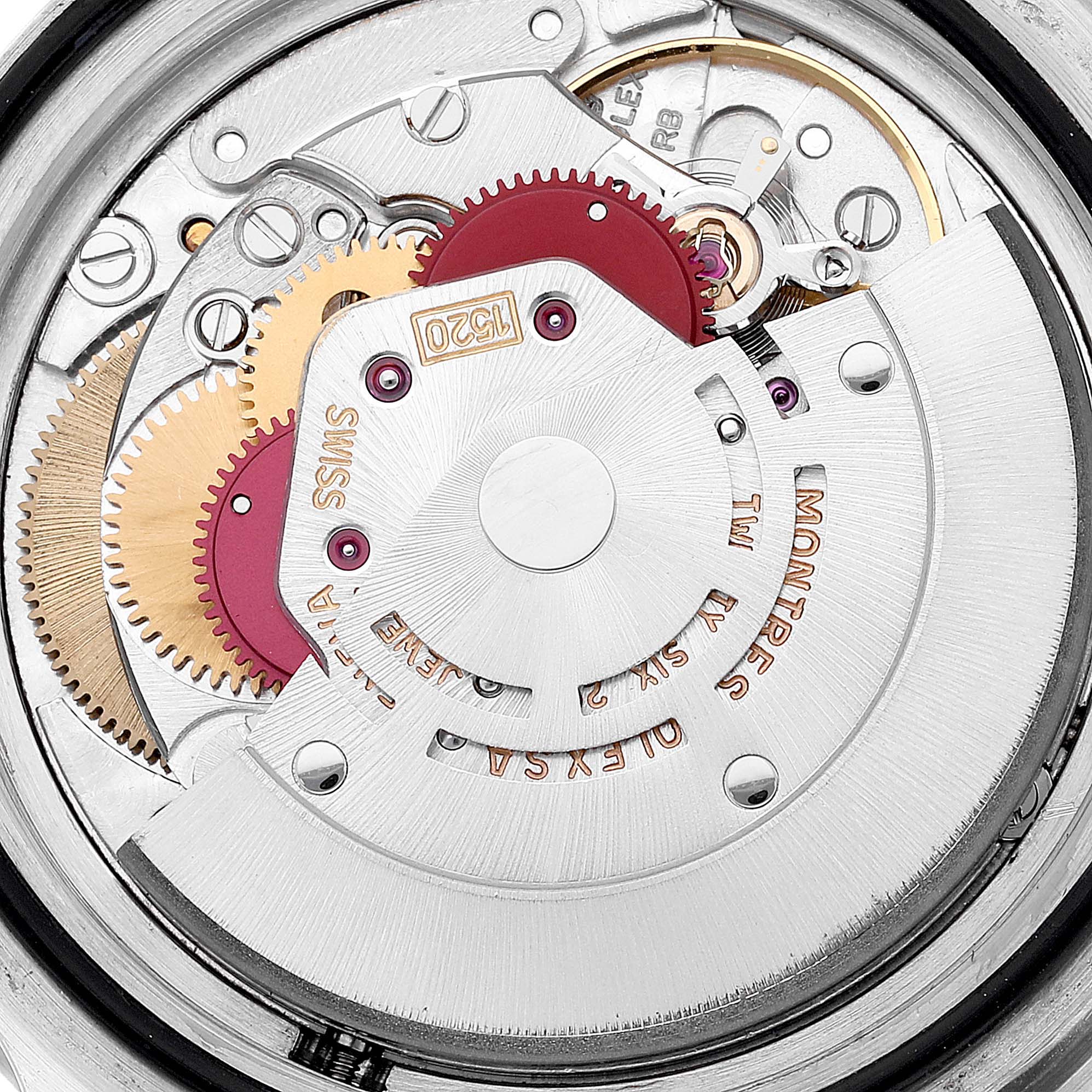 The image shows the movement mechanism from a Submariner model by Rolex, viewed from the back.