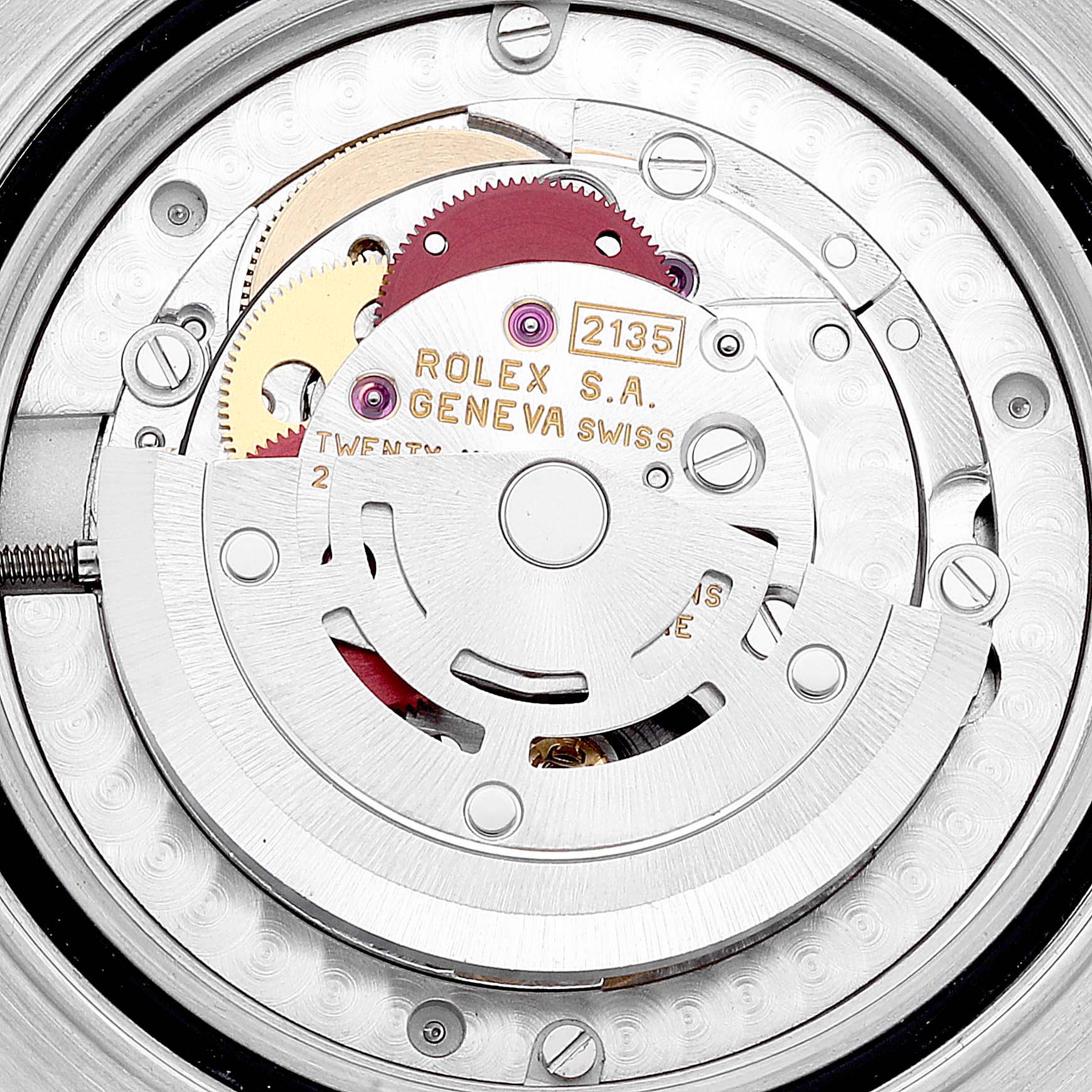 This image shows a close-up view of the movement mechanism inside a Rolex Yacht-Master 68623 Men's Steel and Gold (two tone) Grey Dial 68623 Men's Steel and Gold (two tone) Grey Dial watch.