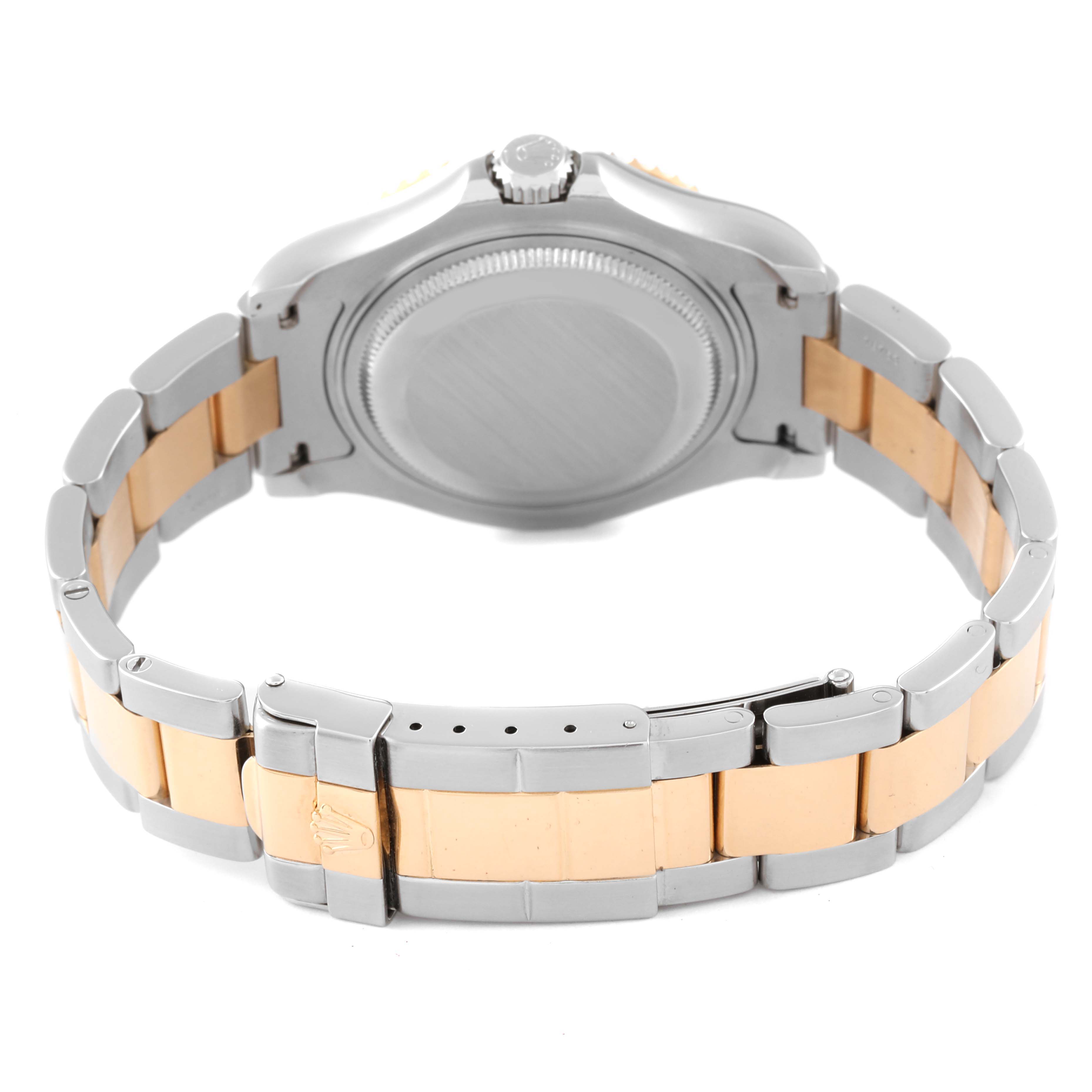 The image shows the back and bracelet of a Rolex Yacht-Master 68623 Men's Steel and Gold (two tone) Grey Dial 68623 Men's Steel and Gold (two tone) Grey Dial watch, highlighting its clasp mechanism and two-tone design.