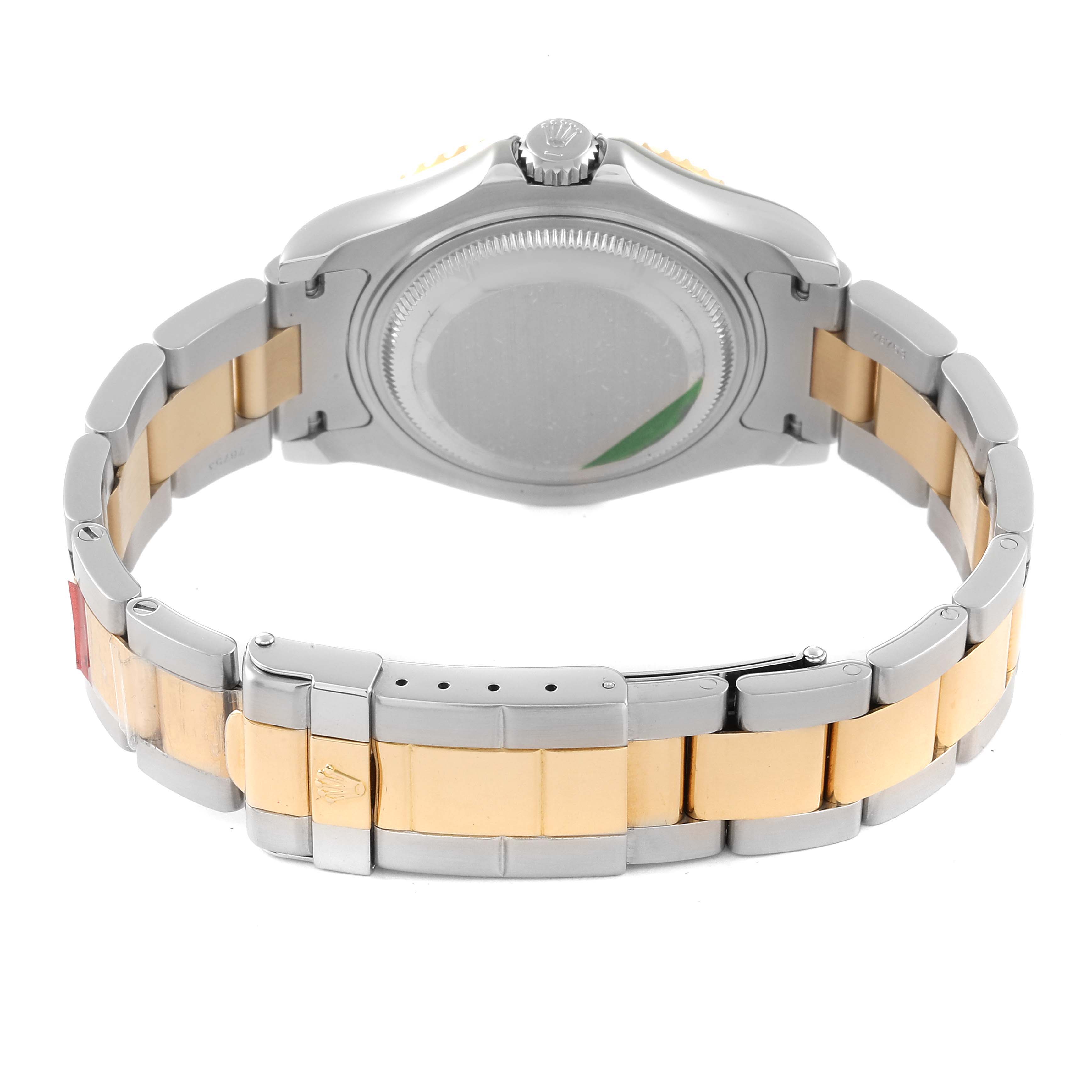 This image shows the back view of a Rolex Yacht-Master 68623 Men
s Steel and Gold (two tone) White Dial 68623 Men
s Steel and Gold (two tone) White Dial watch, focusing on the bracelet and case back.