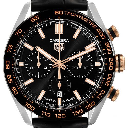 Photo of Tag Heuer Carrera Chronograph Steel Rose Gold Mens Watch CBN2A5A Box Card