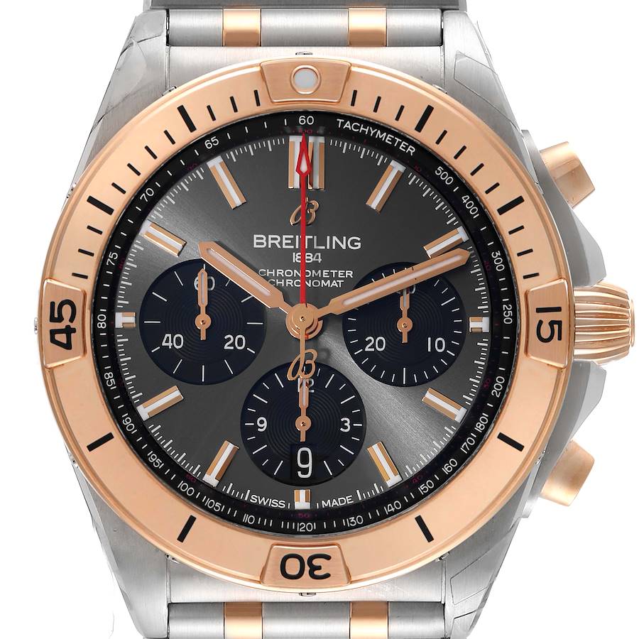 Breitling Chronomat B01 Steel Rose Gold Grey Dial Mens Watch UB0134 Unworn SwissWatchExpo