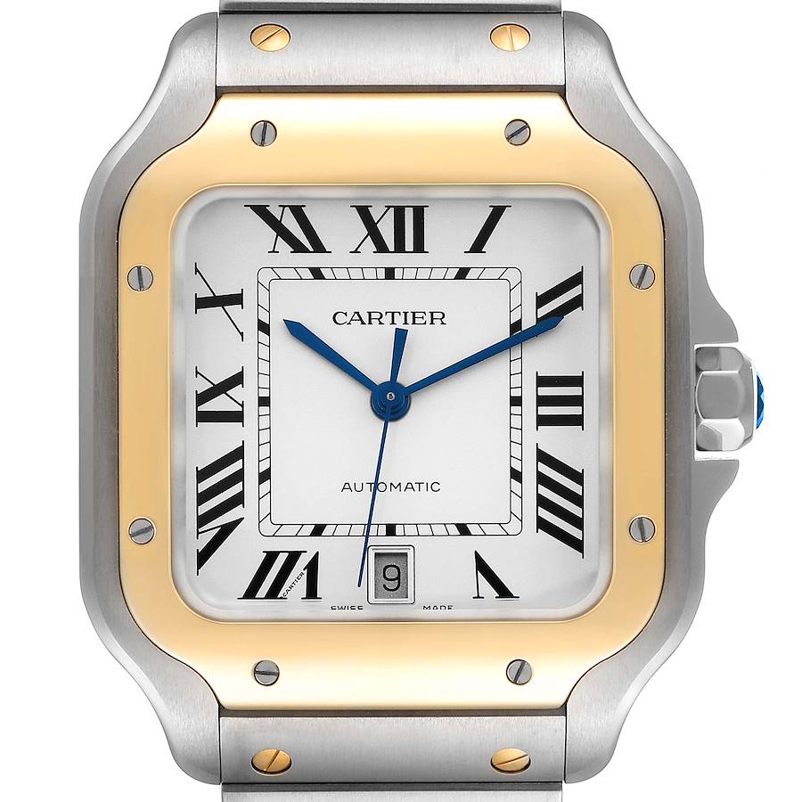 Cartier Santos Large Steel Yellow Gold Mens Watch W2SA0009 Box Card SwissWatchExpo
