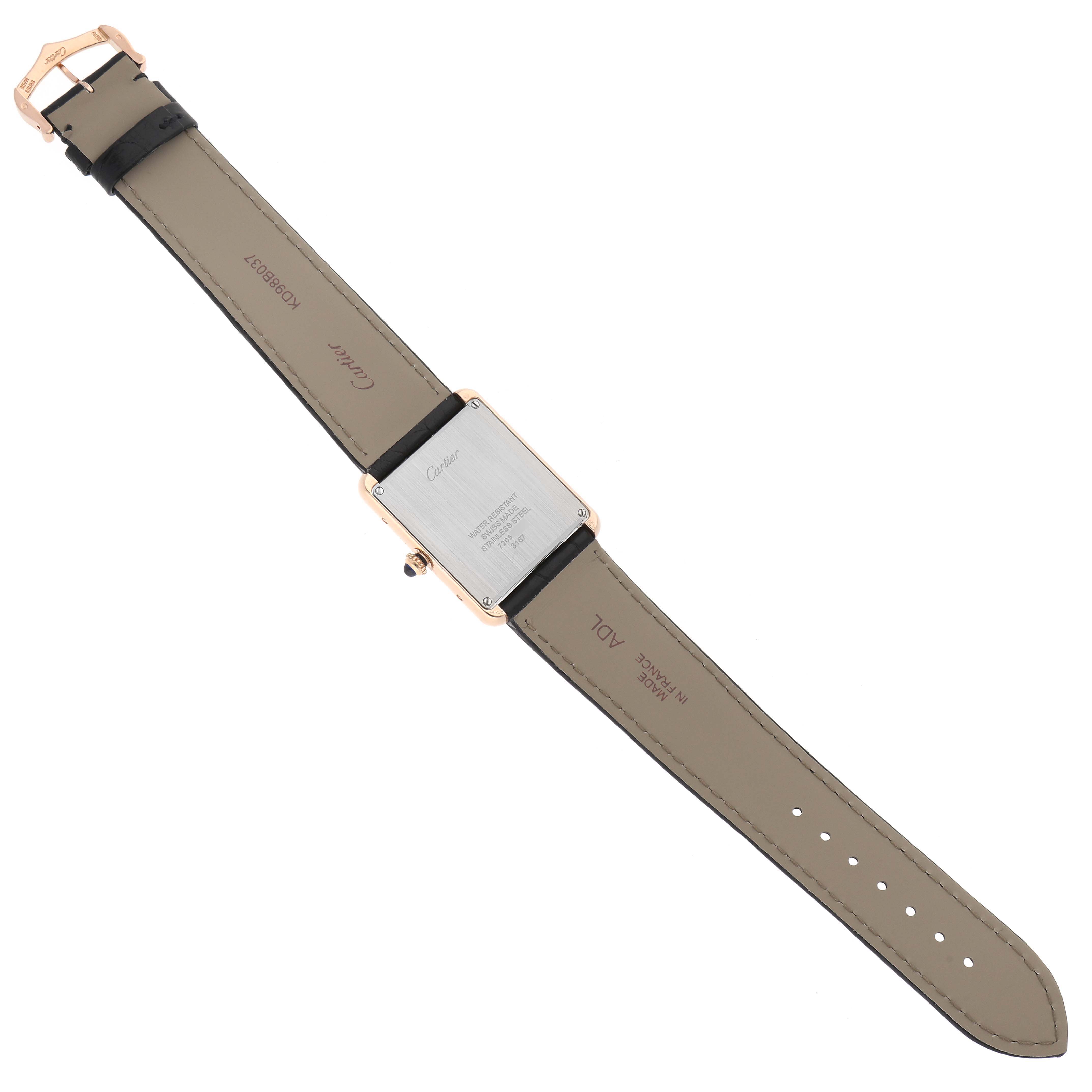 This image shows the back view of the Cartier Tank Solo W5200025 Men's Steel and Gold (two tone) Silver Dial W5200025 Men's Steel and Gold (two tone) Silver Dial watch, displaying the strap and the case back.