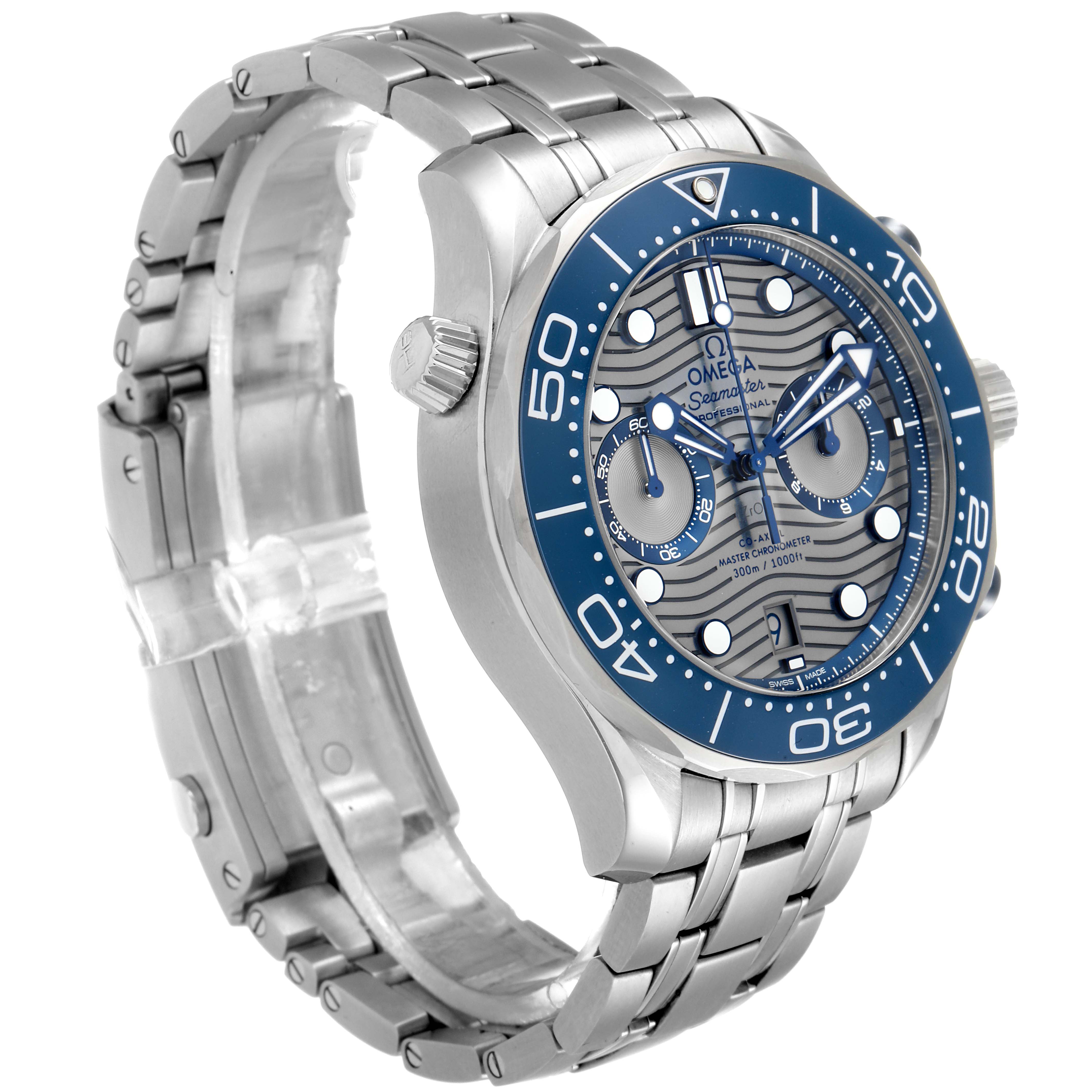 The Omega Seamaster 210.30.44.51.06.001 Men
s Stainless Steel Grey Dial 210.30.44.51.06.001 Men
s Stainless Steel Grey Dial watch is displayed at a slight angle, showing the face, bezel, crown, and part of the metal bracelet.