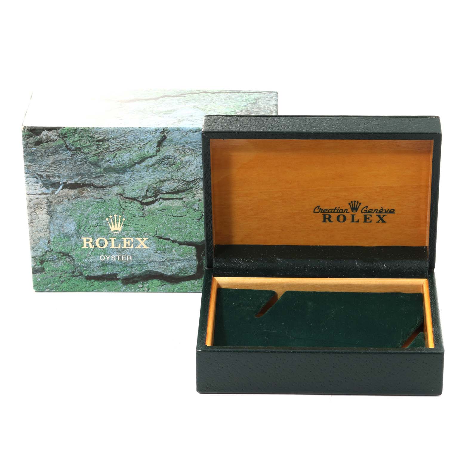 The image shows the open box and outer packaging for a Rolex Air-King 14010 Men's Stainless Steel Black Dial 14010 Men's Stainless Steel Black Dial watch.