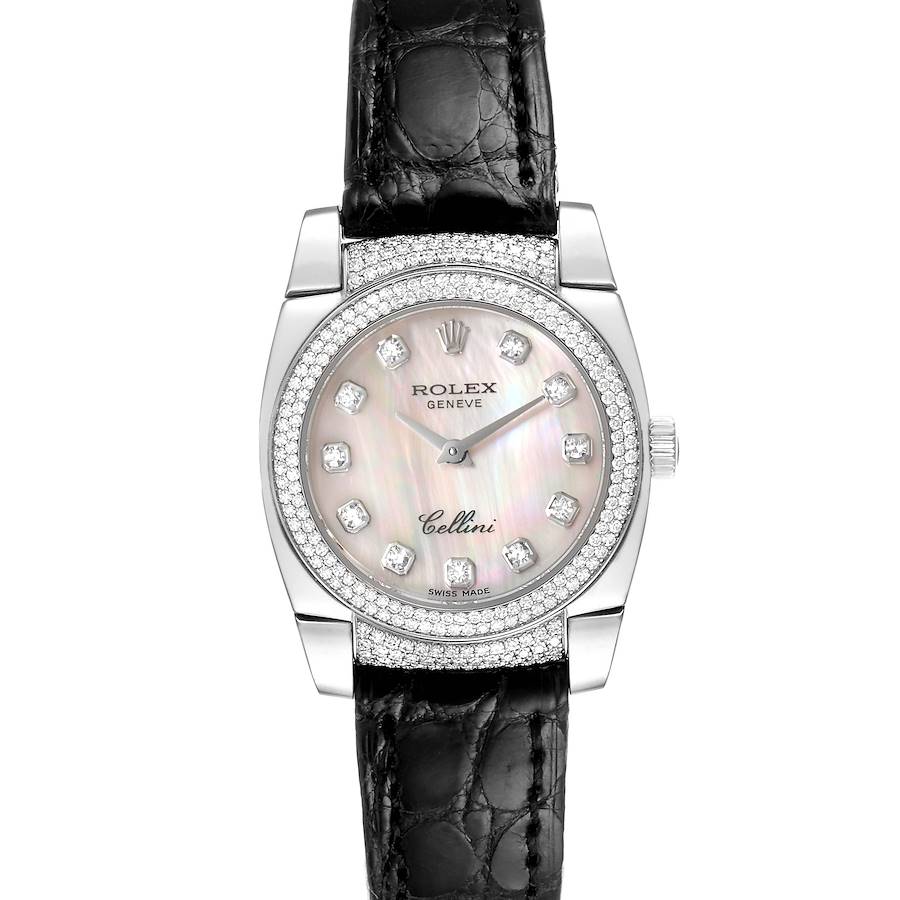 Rolex Cellini Cestello White Gold Mother of Pearl Diamond Ladies Watch 6311 Box Card SwissWatchExpo