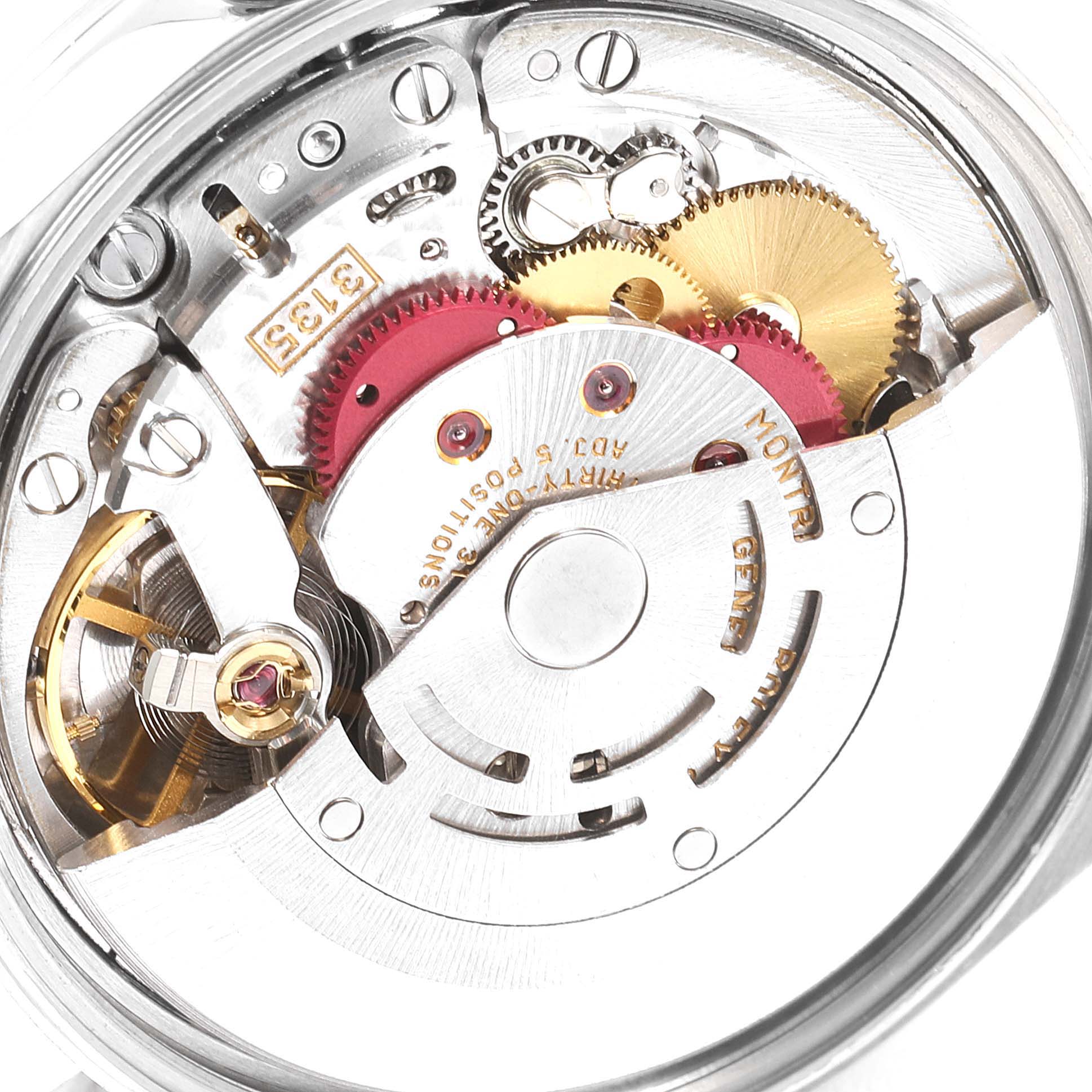 The image shows a close-up of the internal mechanical movement of a Rolex Date 15200 Men's Stainless Steel Black Dial 15200 Men's Stainless Steel Black Dial model watch.