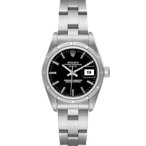 Photo of Rolex Date Oyster Bracelet Black Dial Steel Ladies Watch 69190