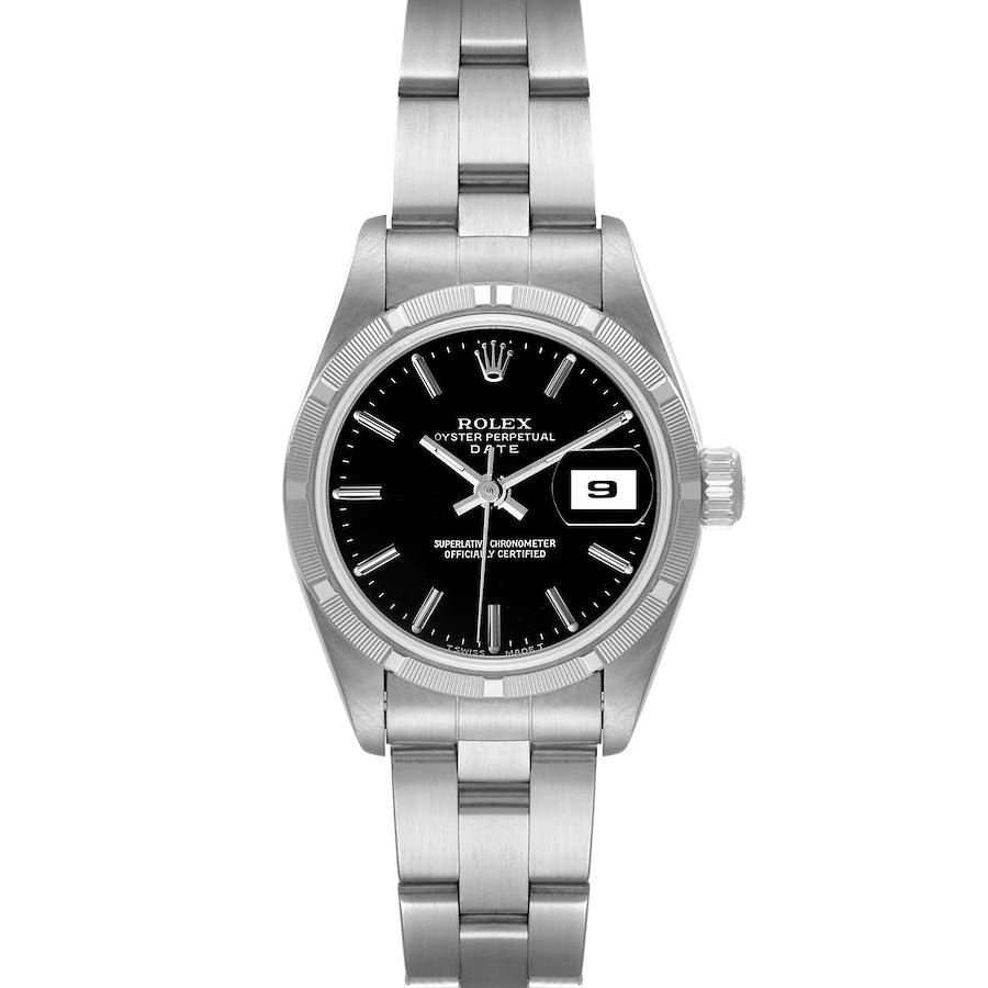 Rolex Date Oyster Bracelet Black Dial Steel Ladies Watch 69190 SwissWatchExpo