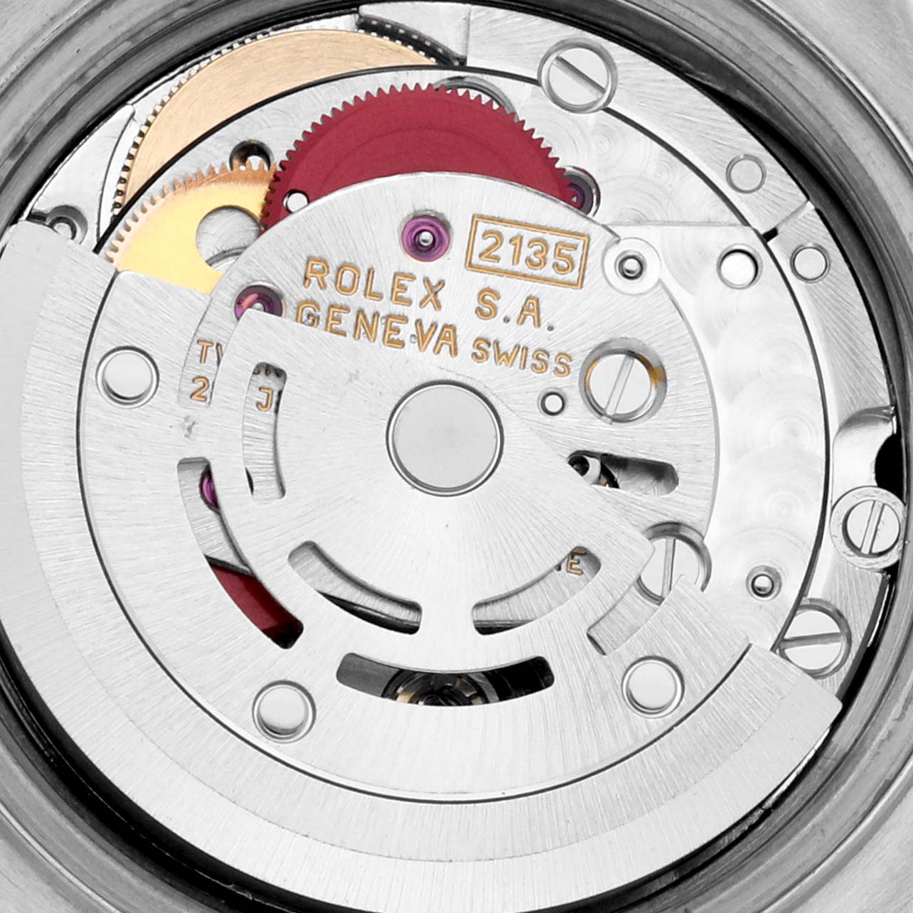 This image shows the intricate internal mechanics of a Rolex Datejust 69173G Women's Steel and Gold (two tone) Black Dial 69173G Women's Steel and Gold (two tone) Black Dial watch, focusing on its movement components.