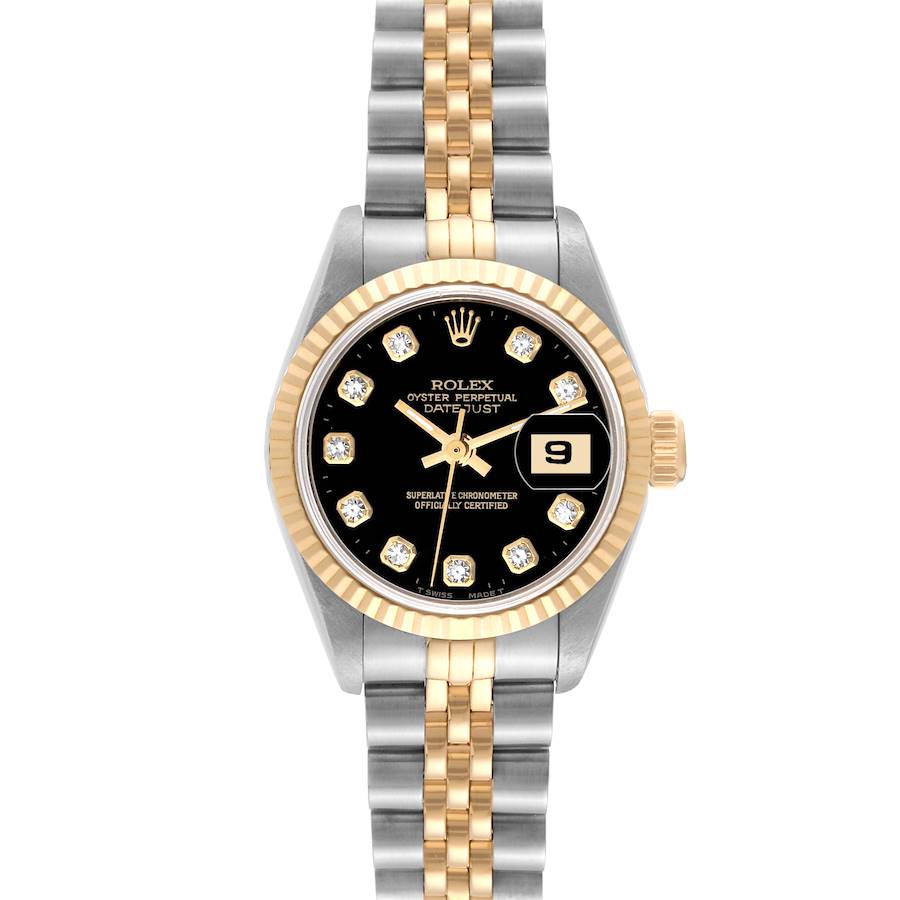 Rolex Datejust Black Diamond Dial Steel Yellow Gold Ladies Watch 69173 SwissWatchExpo