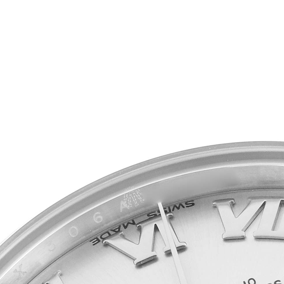 The image shows a close-up of the dial
s edge, including Roman numerals, on a Rolex Mid-Size 178240 Women
s Stainless Steel Silver Dial 178240 Women
s Stainless Steel Silver Dial watch.