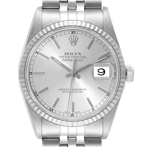 Photo of Rolex Datejust Silver Dial Steel White Gold Mens Watch 16234 Box Papers