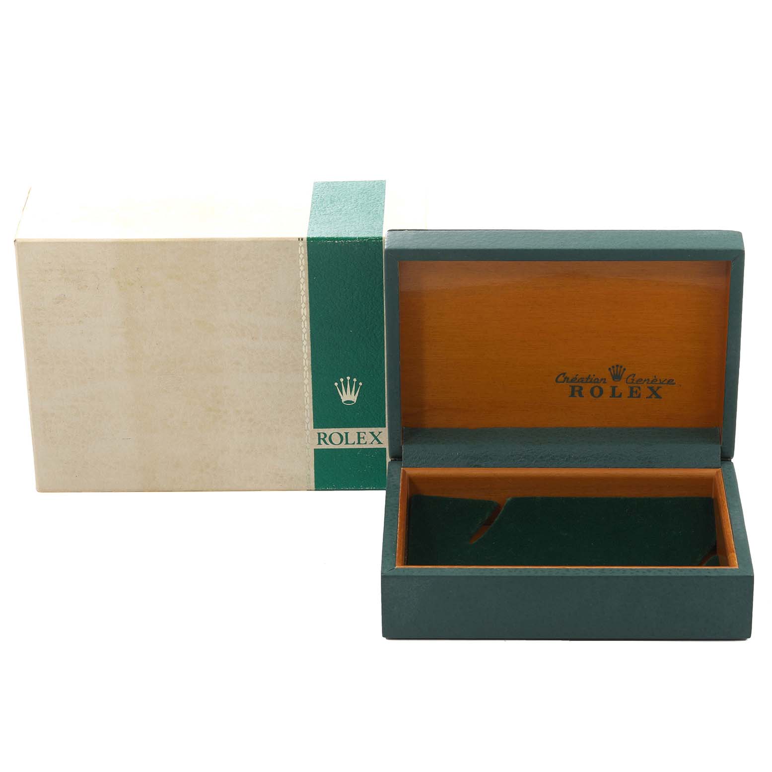 The image shows an open Rolex Vintage Collection 1601 Men's Stainless Steel Silver Dial 1601 Men's Stainless Steel Silver Dial watch box alongside its outer packaging.