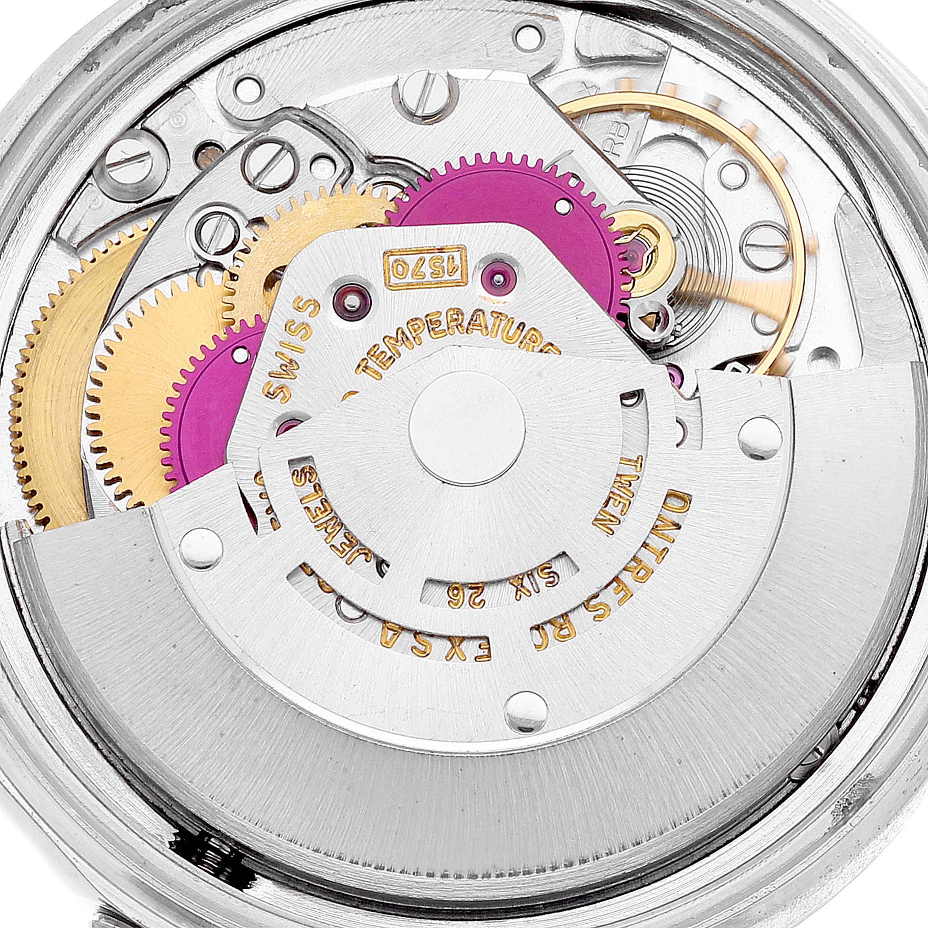 This image shows the internal mechanical movement of a Vintage Collection model by Rolex from a top-down view.