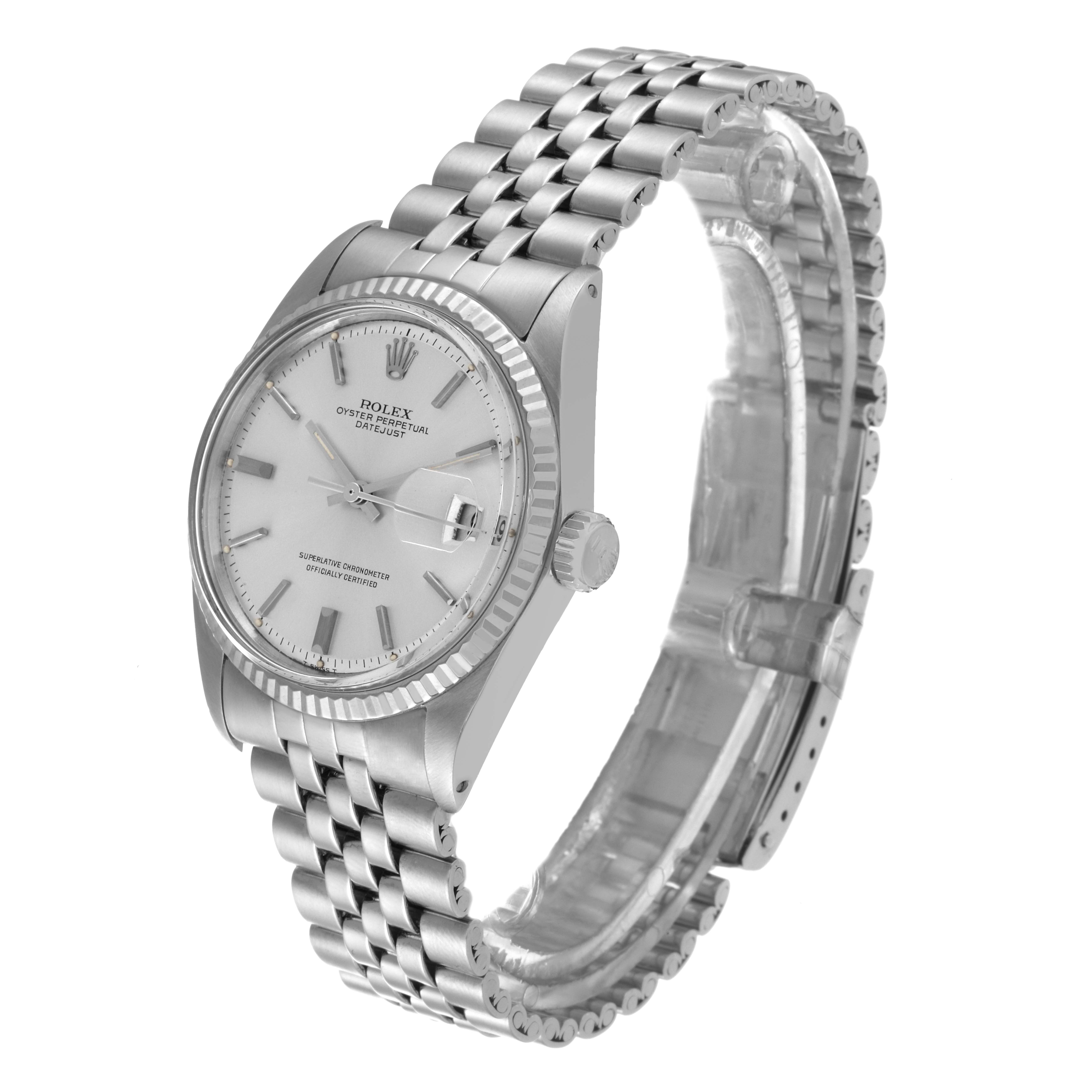 The image shows a Rolex Vintage Collection 1601 Men's Stainless Steel Silver Dial 1601 Men's Stainless Steel Silver Dial watch at a slight angle with focus on the face, bezel, and bracelet.