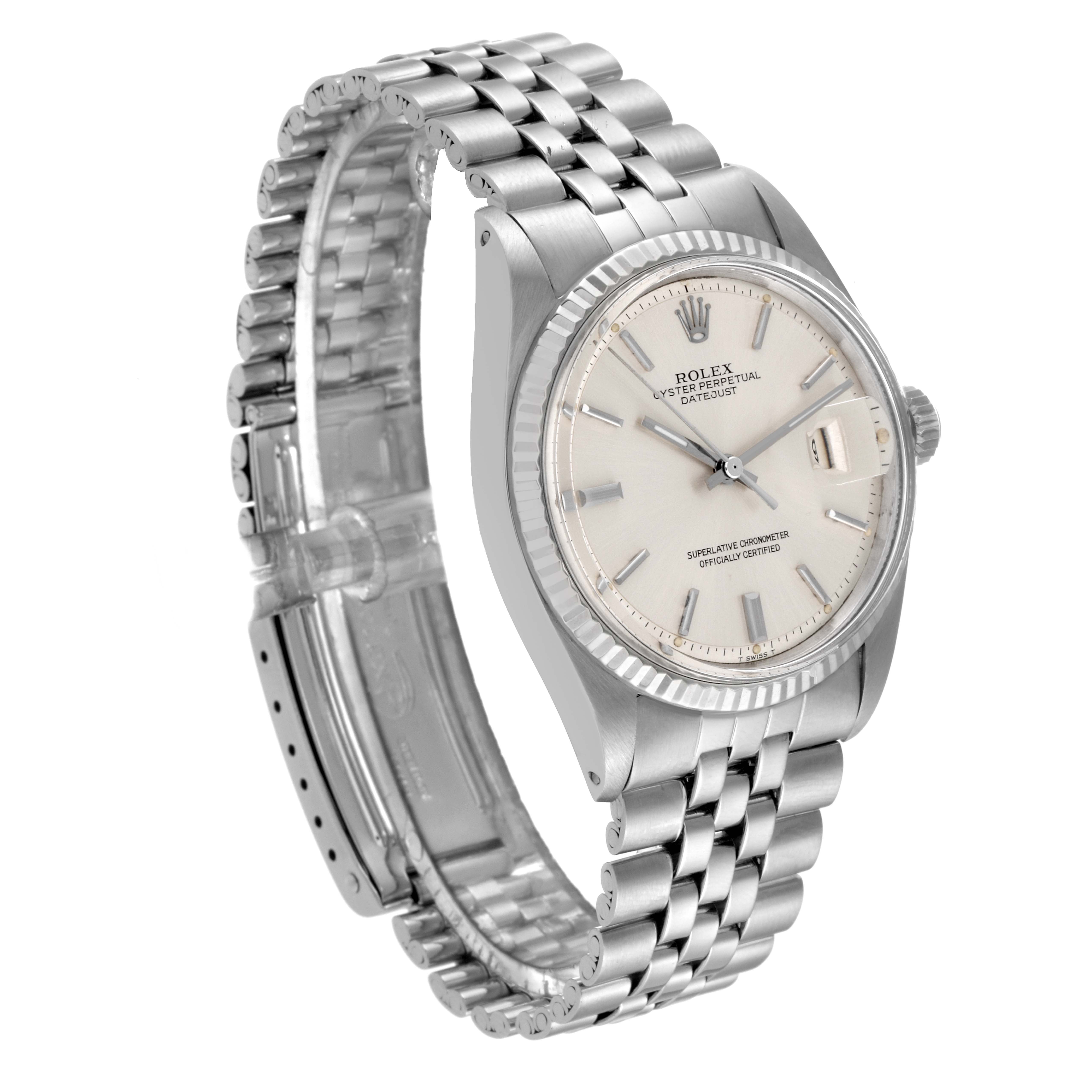 The Rolex Vintage Collection 1601 Men's Stainless Steel Silver Dial 1601 Men's Stainless Steel Silver Dial watch is shown at a three-quarter angle, displaying the dial, bezel, and stainless steel bracelet.