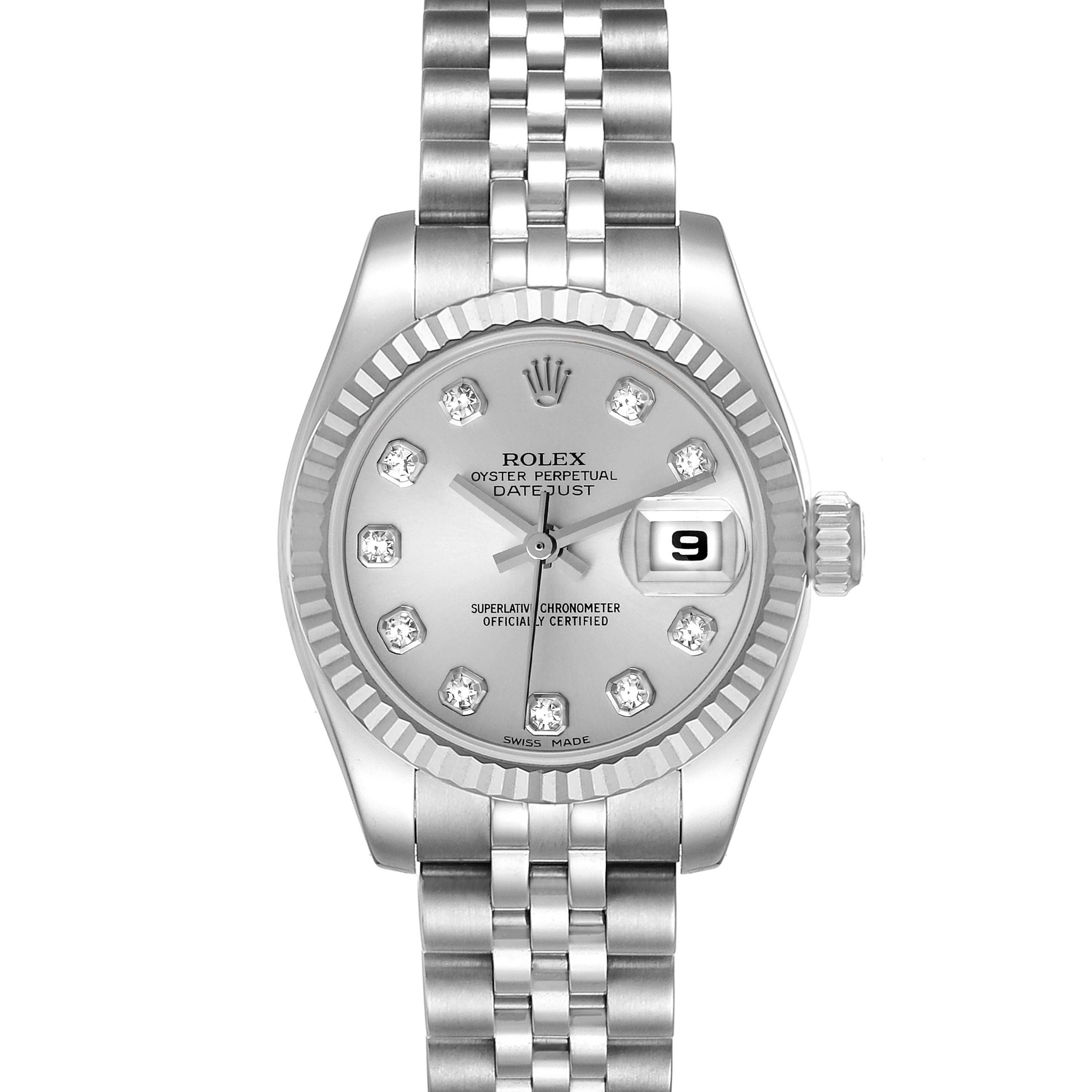 Rolex Datejust Steel White Gold Silver Diamond Dial Ladies Watch 179174 ...