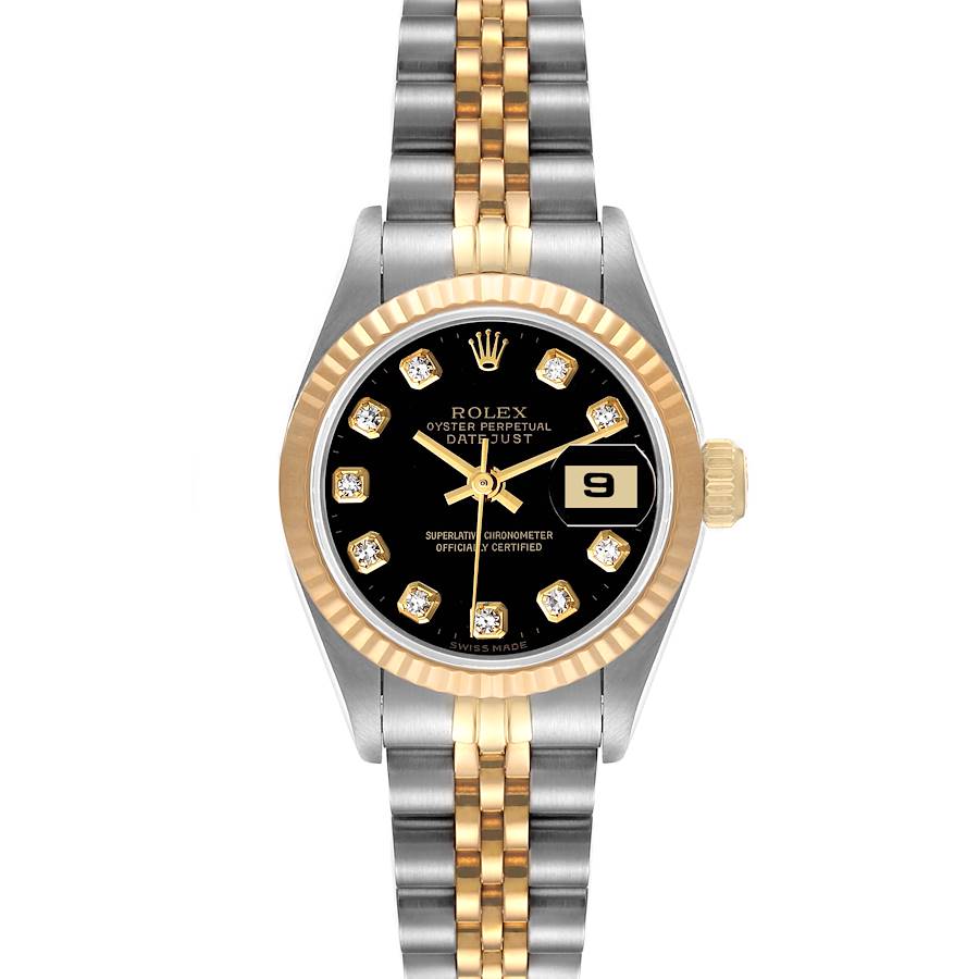 Rolex Datejust Steel Yellow Gold Black Diamond Dial Ladies Watch 69173 SwissWatchExpo
