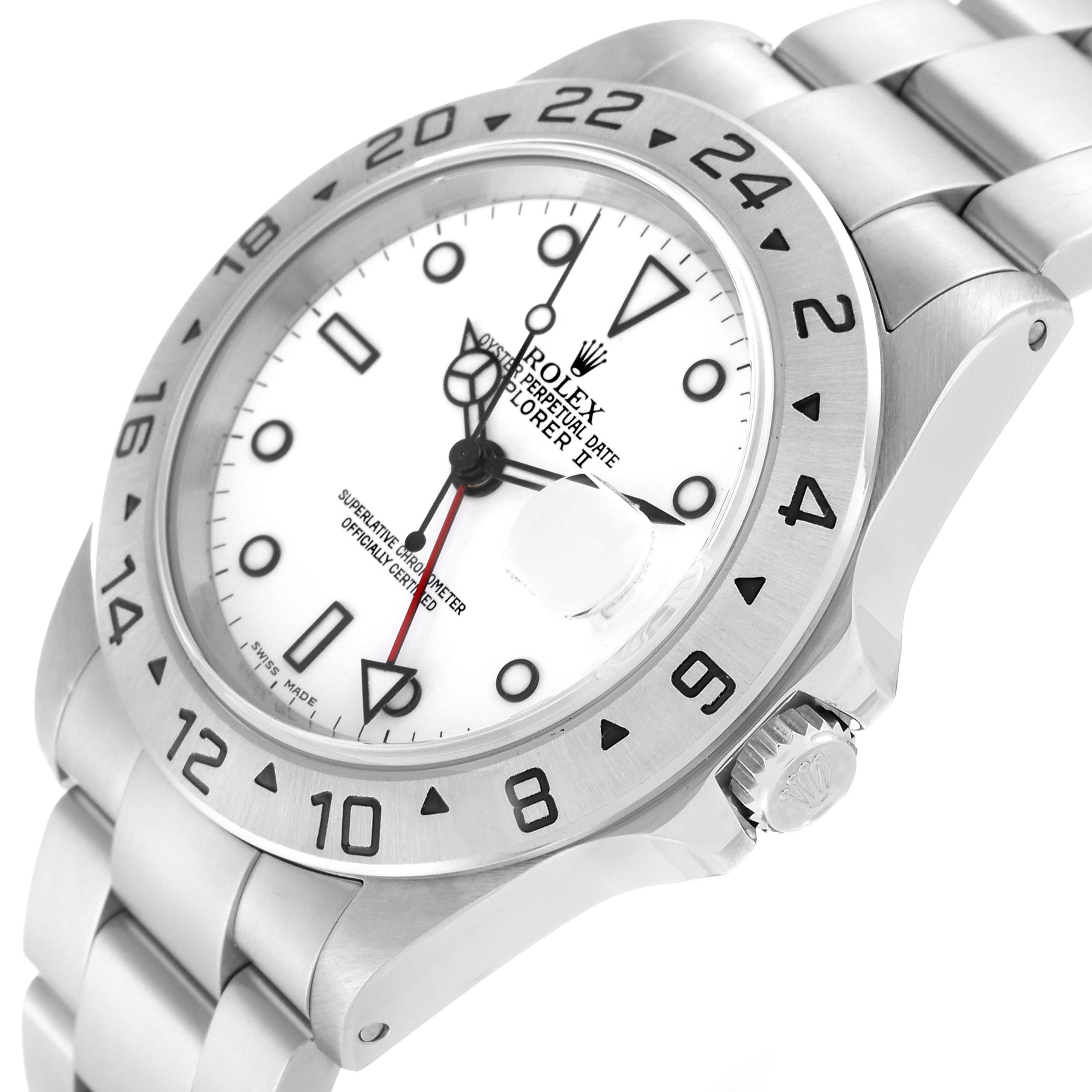 The image shows a close-up angle of the Rolex Explorer 16570 Men
s Stainless Steel White Dial 16570 Men
s Stainless Steel White Dial watch, highlighting the dial, bezel, and part of the stainless steel bracelet.