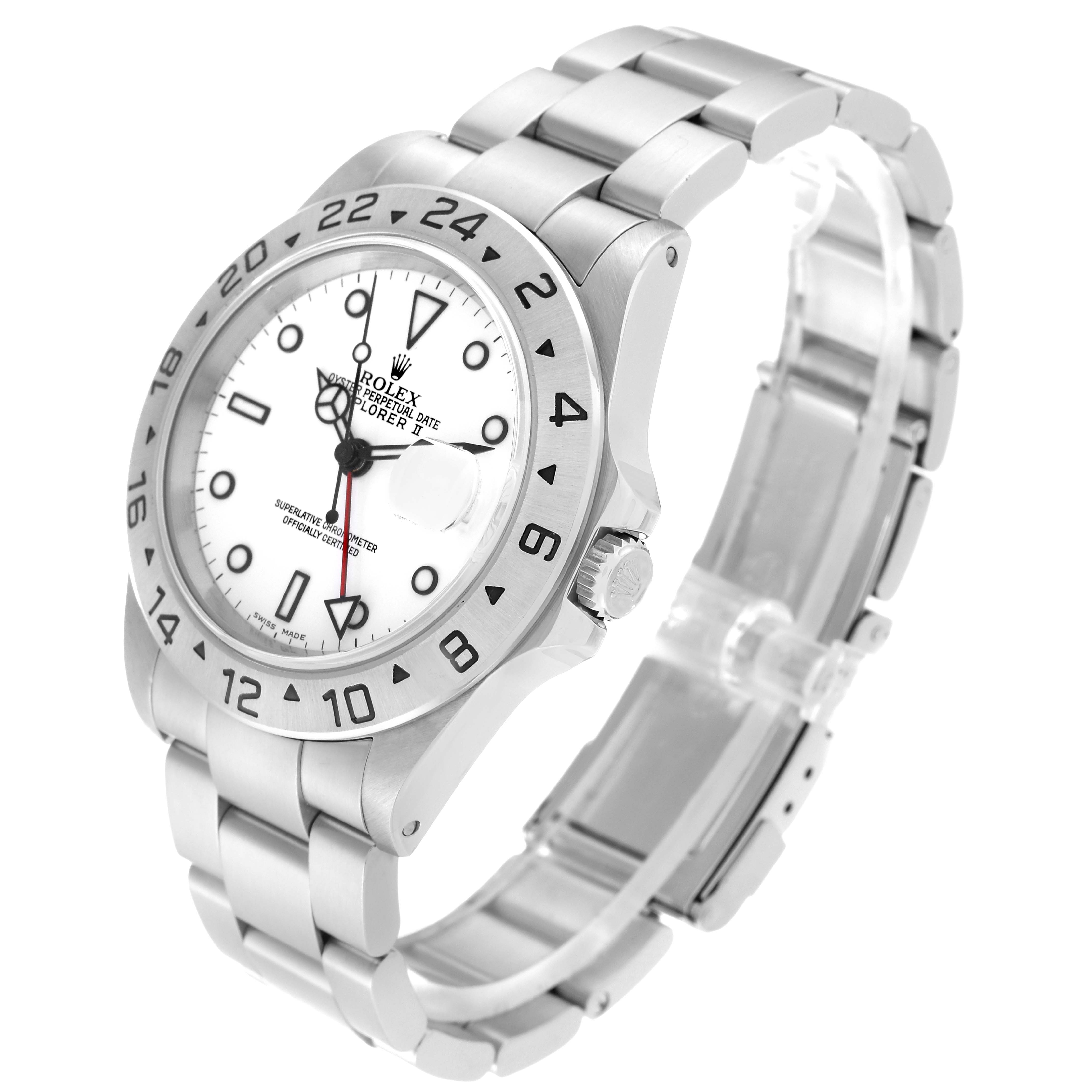 The image shows a Rolex Explorer 16570 Men
s Stainless Steel White Dial 16570 Men
s Stainless Steel White Dial watch at a three-quarter angle, highlighting the dial, bezel, crown, and bracelet.