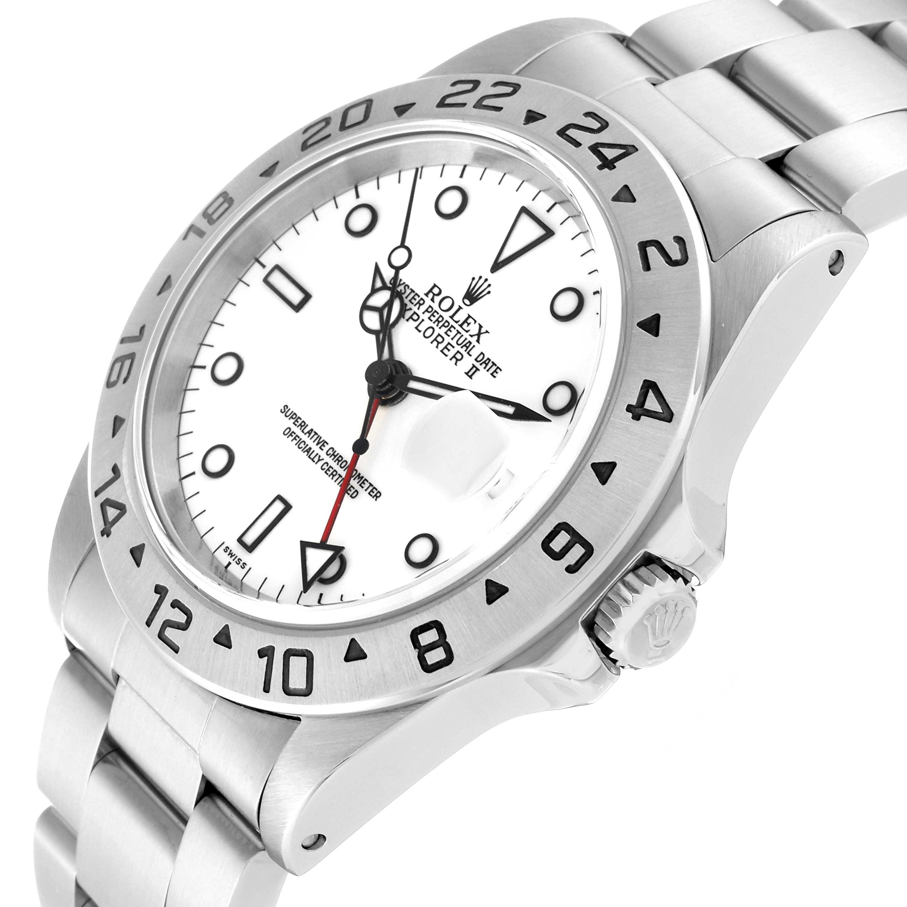 This image shows a Rolex Explorer 16570 Men
s Stainless Steel White Dial 16570 Men
s Stainless Steel White Dial watch, highlighting the white dial, bezel, crown, and part of the stainless steel bracelet.