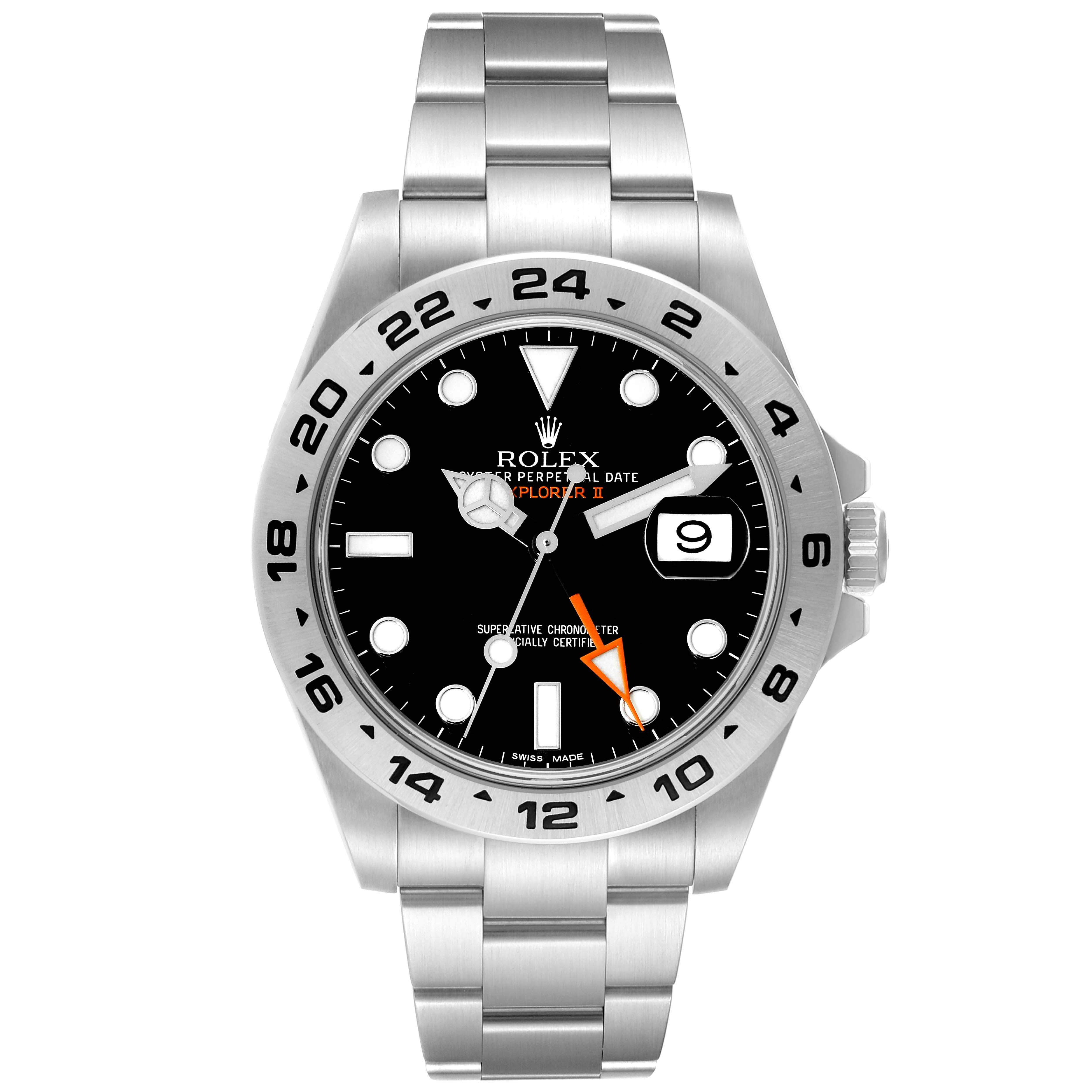 The Rolex Explorer 216570 Men
s Stainless Steel Black Dial 216570 Men
s Stainless Steel Black Dial watch is shown from a front angle, displaying the dial, bezel, and bracelet.