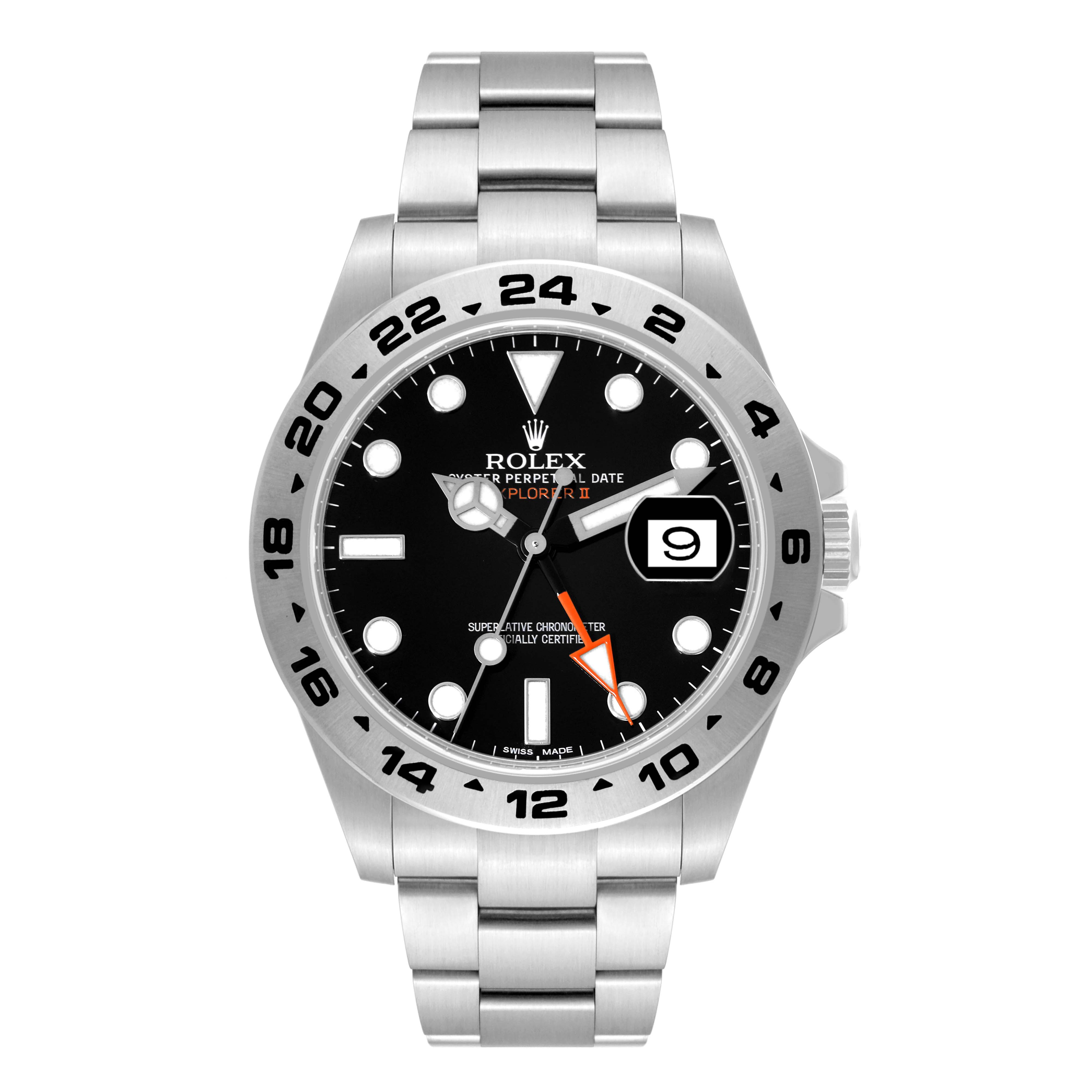 The image shows a front view of a Rolex Explorer 216570 Men
s Stainless Steel Black Dial 216570 Men
s Stainless Steel Black Dial watch displaying the dial, hands, bezel, and bracelet.