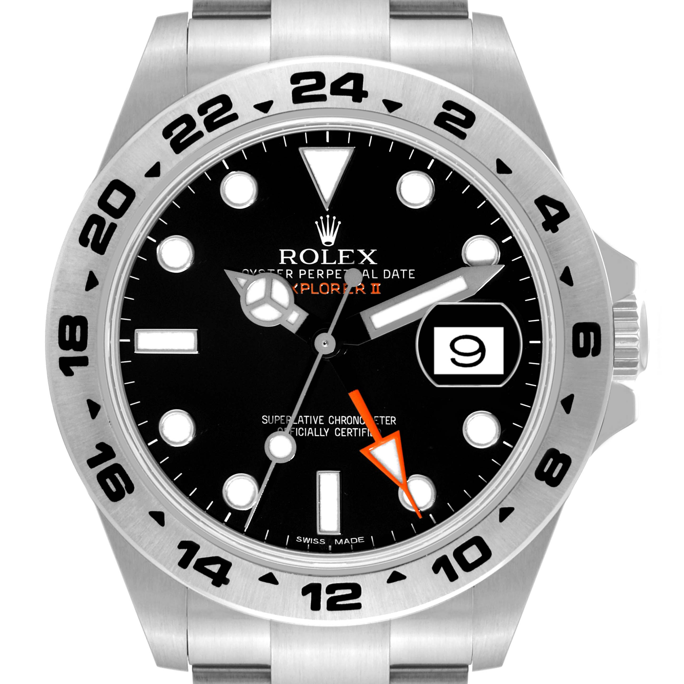 The image shows a front view of the Rolex Explorer 216570 Men
s Stainless Steel Black Dial 216570 Men
s Stainless Steel Black Dial watch, displaying its face, bezel, and part of the metal bracelet.