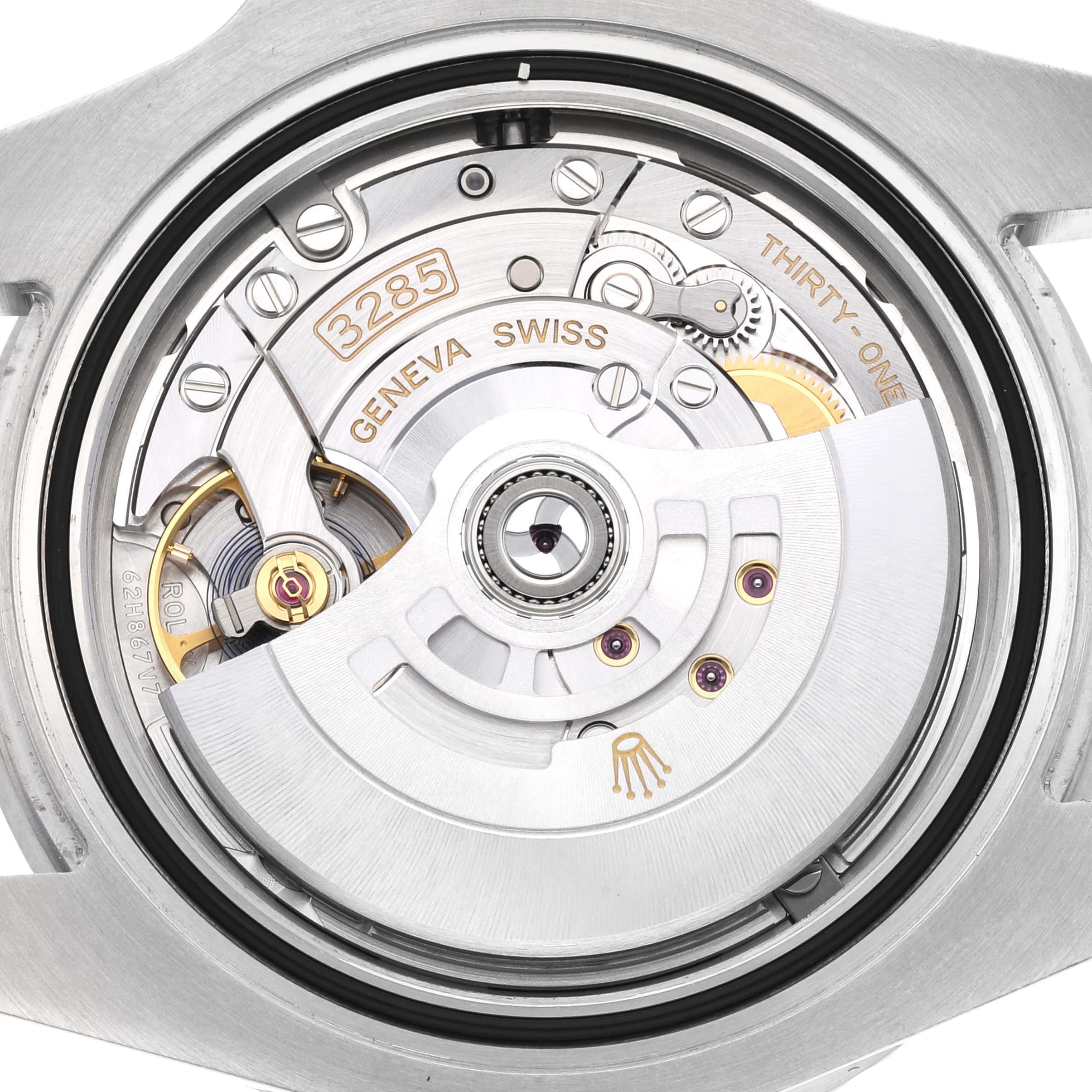 This image shows the movement mechanism of a Rolex GMT-Master 126710BLNR Men's Stainless Steel Black Dial 126710BLNR Men's Stainless Steel Black Dial watch from the back.