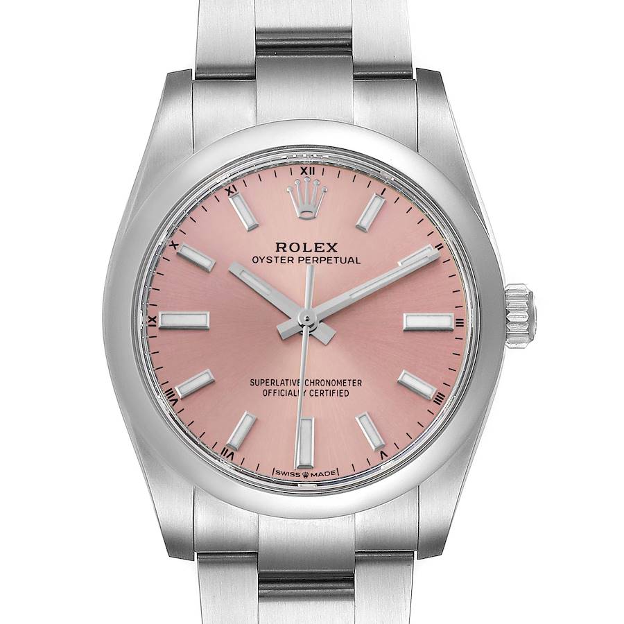 Rolex Oyster Perpetual 34mm Pink Dial Steel Mens Watch 124200 Unworn SwissWatchExpo