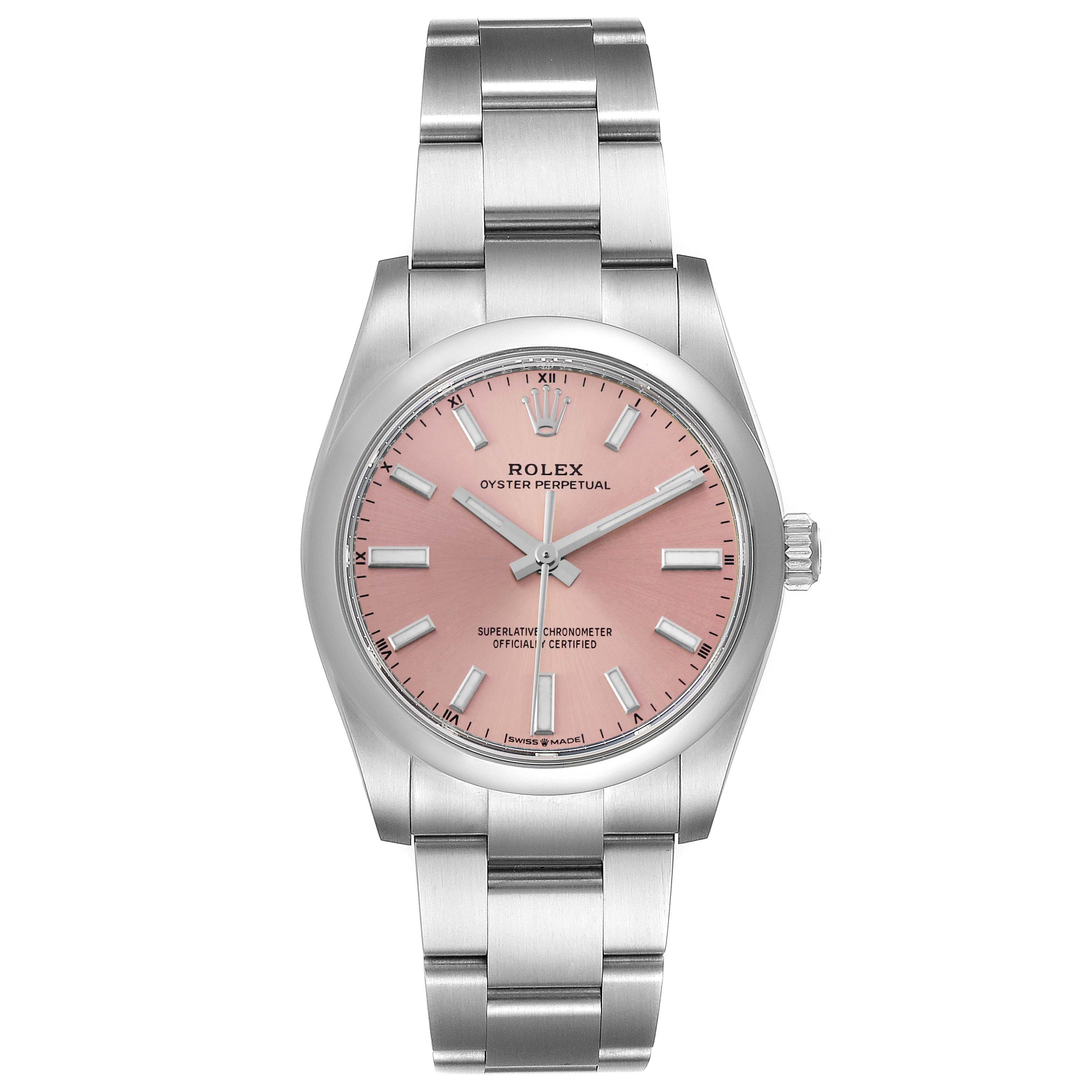 Rolex Oyster Perpetual 34mm Pink Dial Steel Mens Watch 124200 Unworn