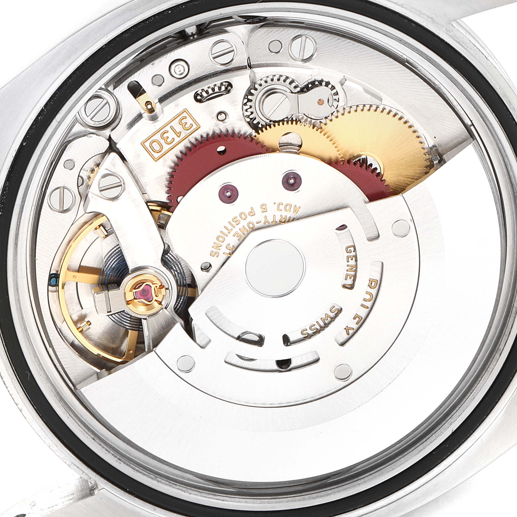 This image shows the inner mechanical movement of a Rolex Oyster Perpetual 116000 Men's Stainless Steel Silver Dial 116000 Men's Stainless Steel Silver Dial watch, viewed from the back.
